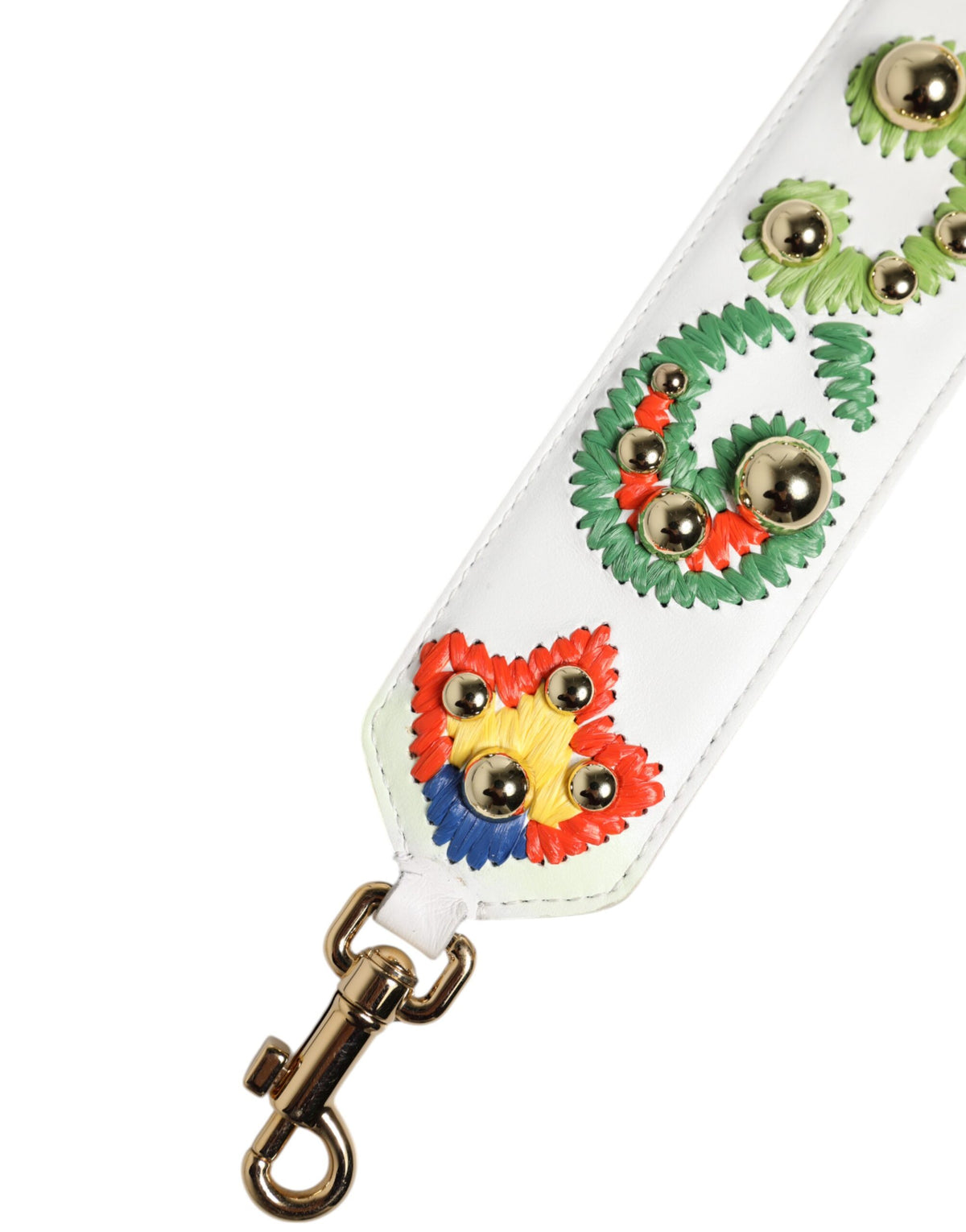 Dolce & Gabbana White Calfskin Raffia Embroidered Patchwork Shoulder Women's Strap (Pre-Owned)