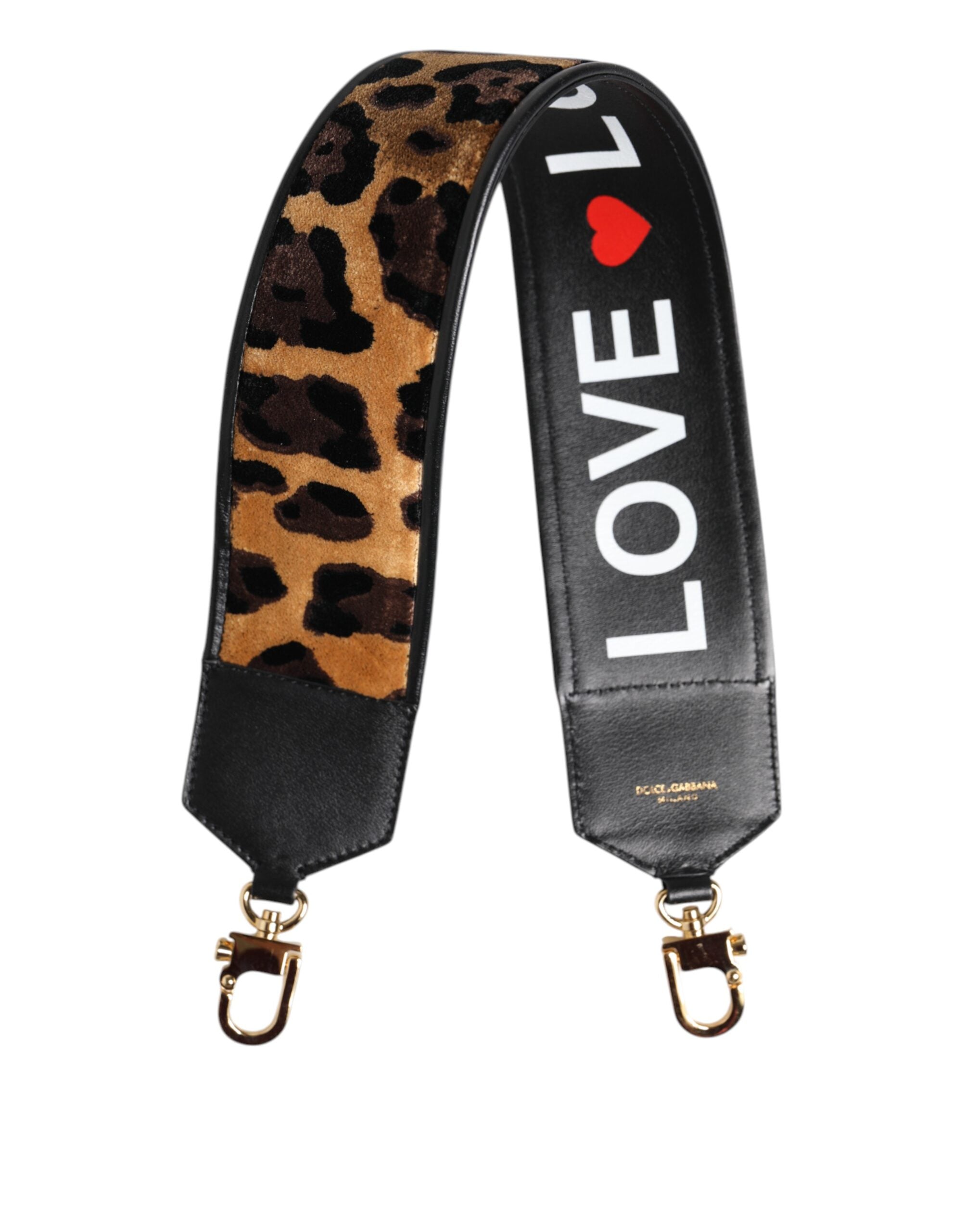 Dolce & Gabbana Black Leopard Print Reversible Bag Shoulder Women's Strap