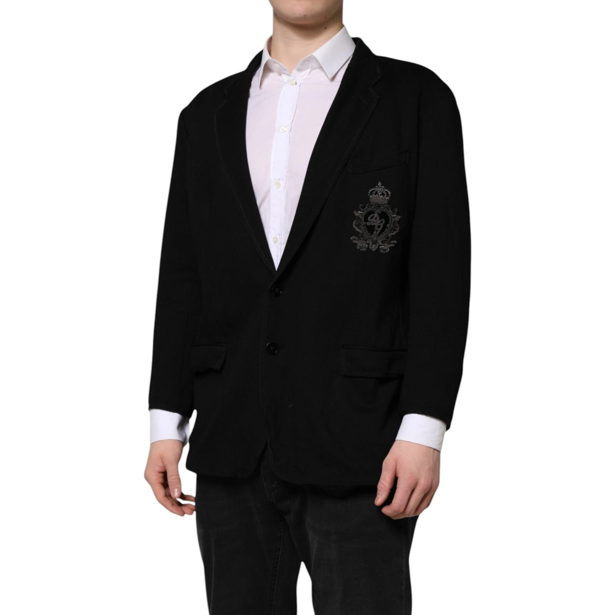Dolce & Gabbana Black Viscose DG Crown Blazer Coat Men's Jacket (Pre-Owned)