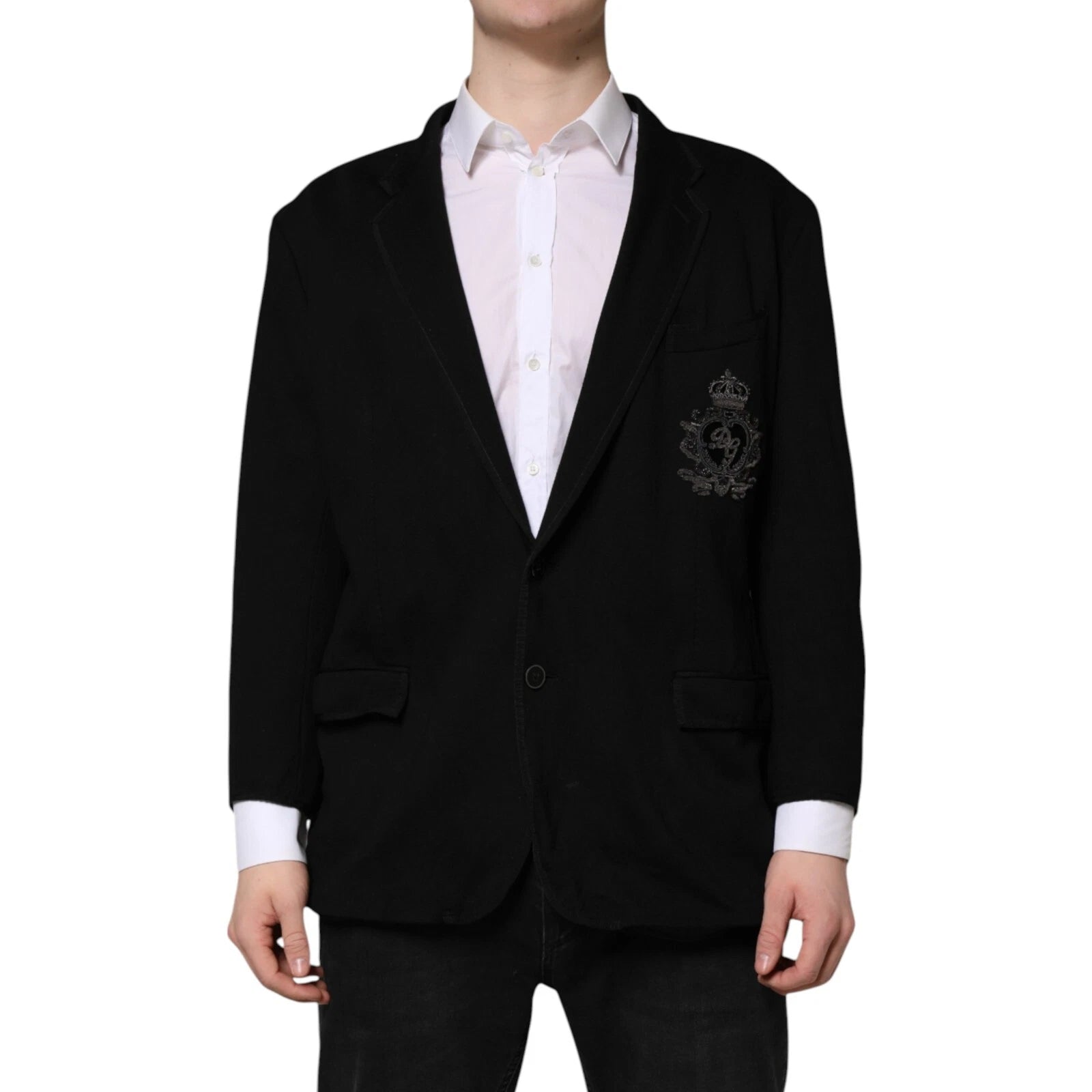 Dolce & Gabbana Black Viscose DG Crown Blazer Coat Men's Jacket (Pre-Owned)