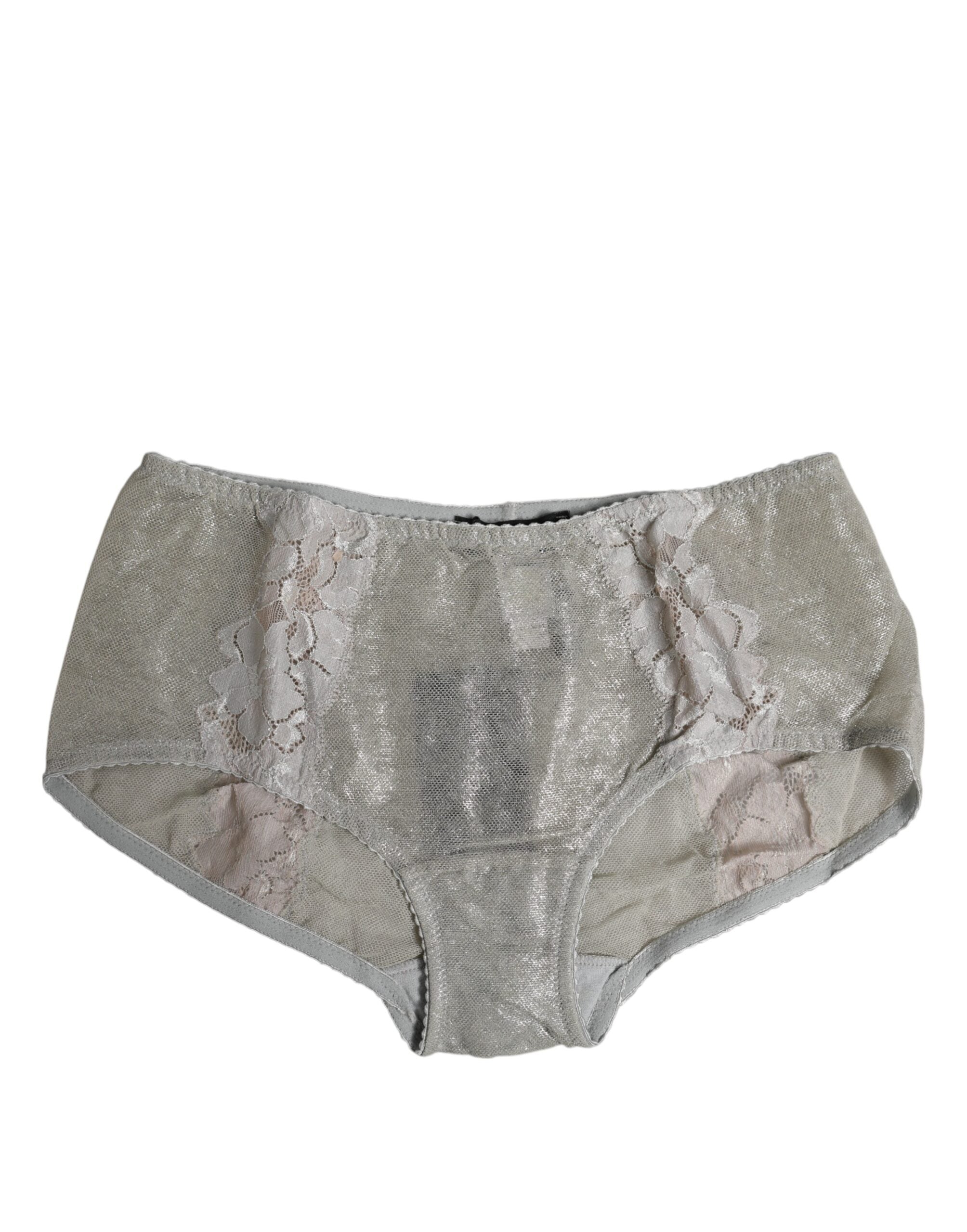 Dolce & Gabbana Gray Cotton Floral Lace High Waist Panty Women's Underwear