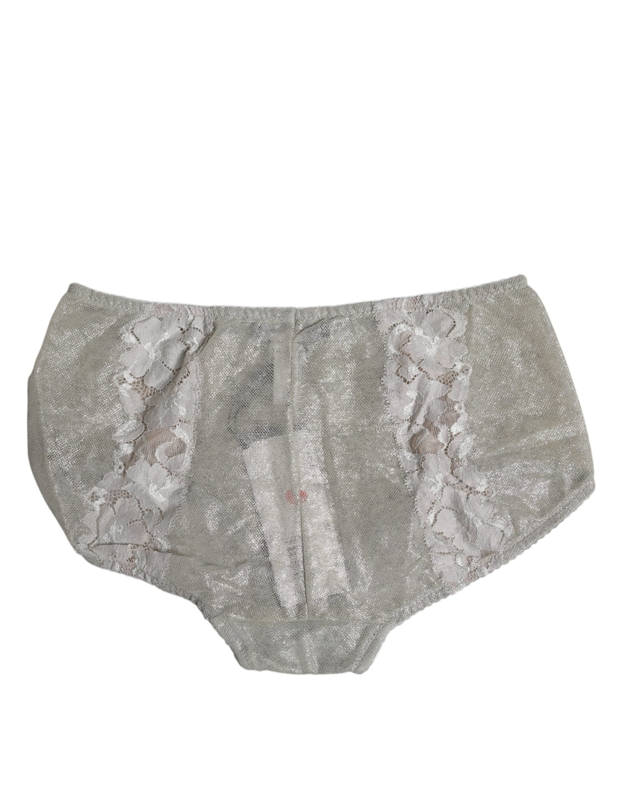 Dolce & Gabbana Gray Cotton Floral Lace High Waist Panty Women's Underwear