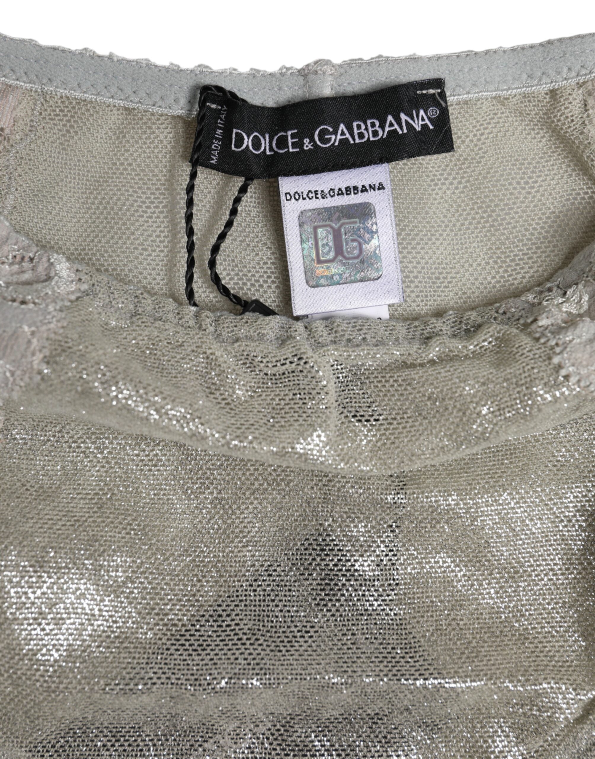 Dolce & Gabbana Gray Cotton Floral Lace High Waist Panty Women's Underwear