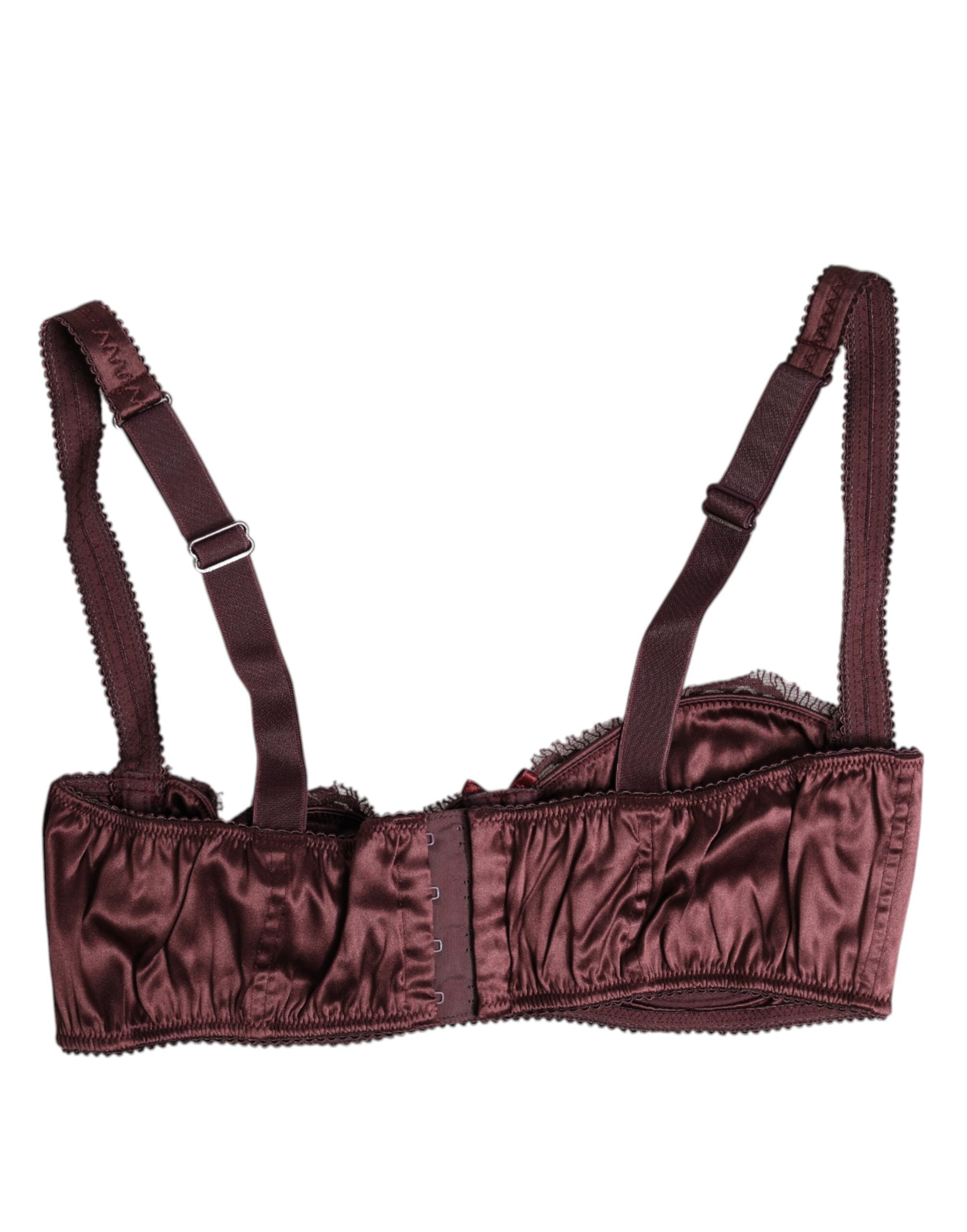 Dolce & Gabbana Burgundy Silk Underwired Balconette Bra Women's Underwear