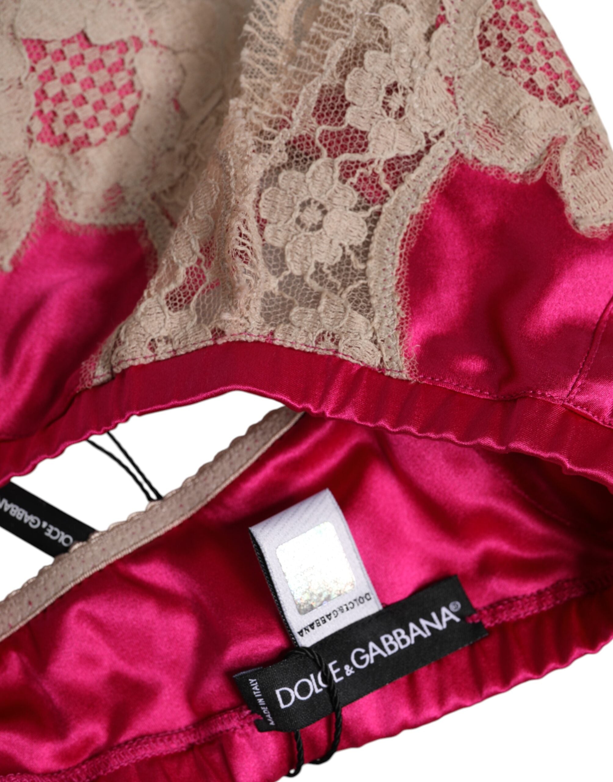 Dolce & Gabbana Magenta Floral Lace Silk Non Wire Bra Women's Underwear