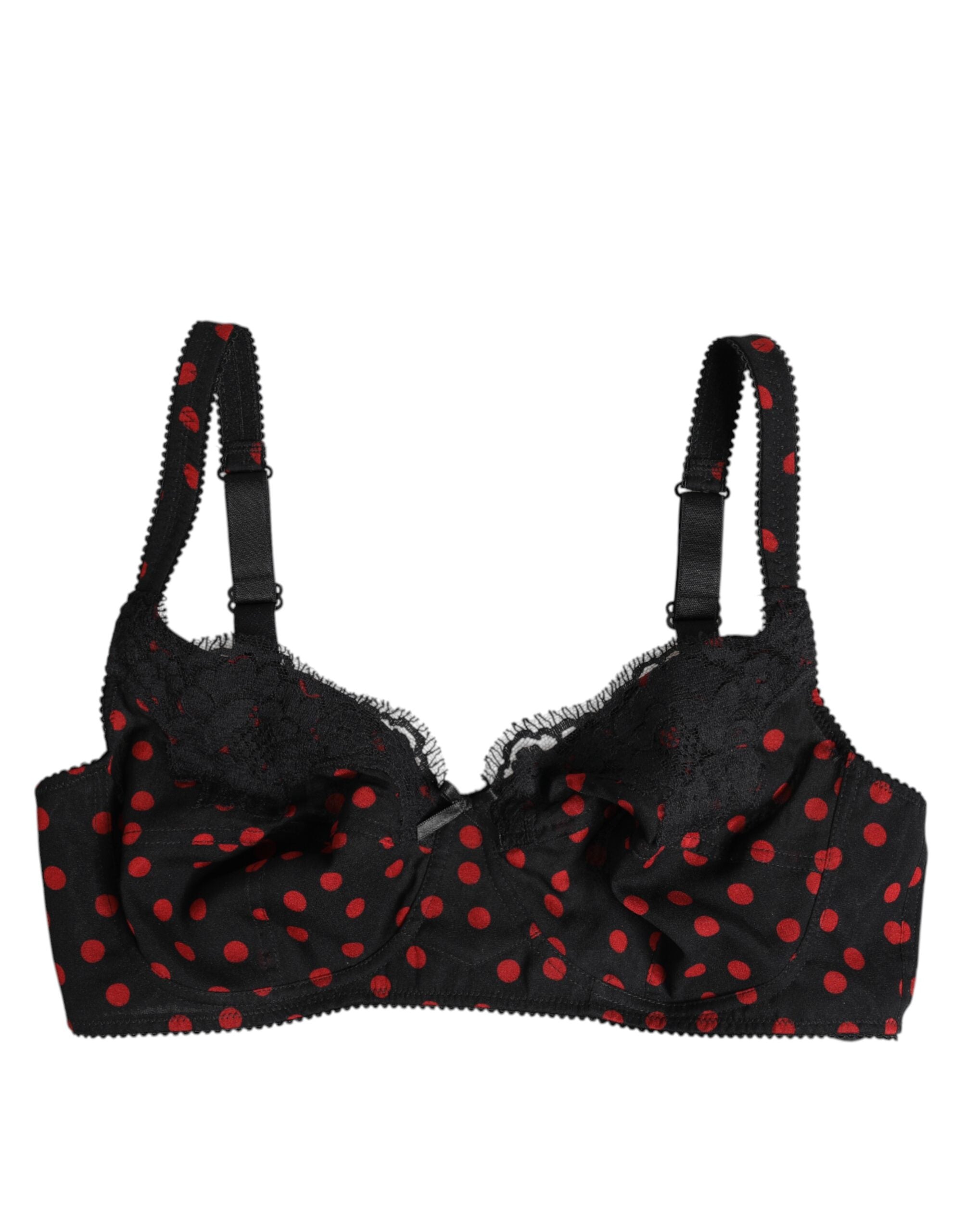 Dolce & Gabbana Black Red Polka Dot Underwired Balconette Women's Underwear