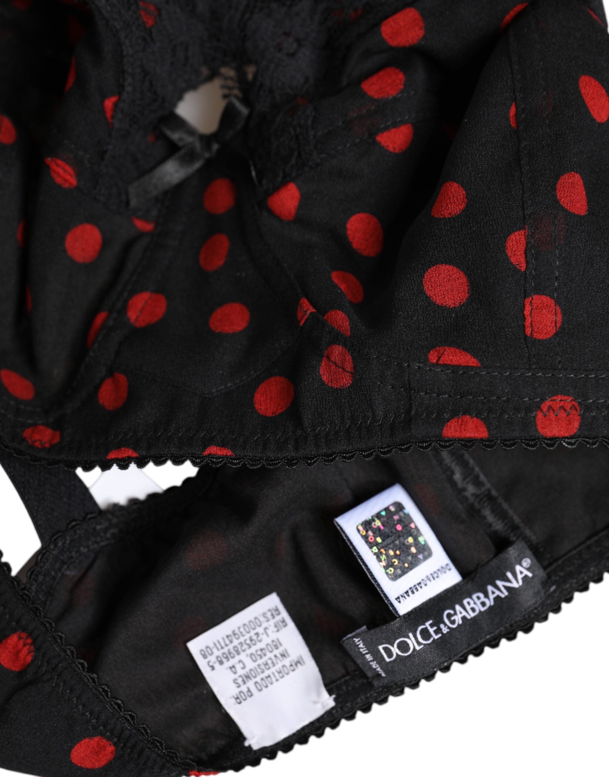 Dolce & Gabbana Black Red Polka Dot Underwired Balconette Women's Underwear