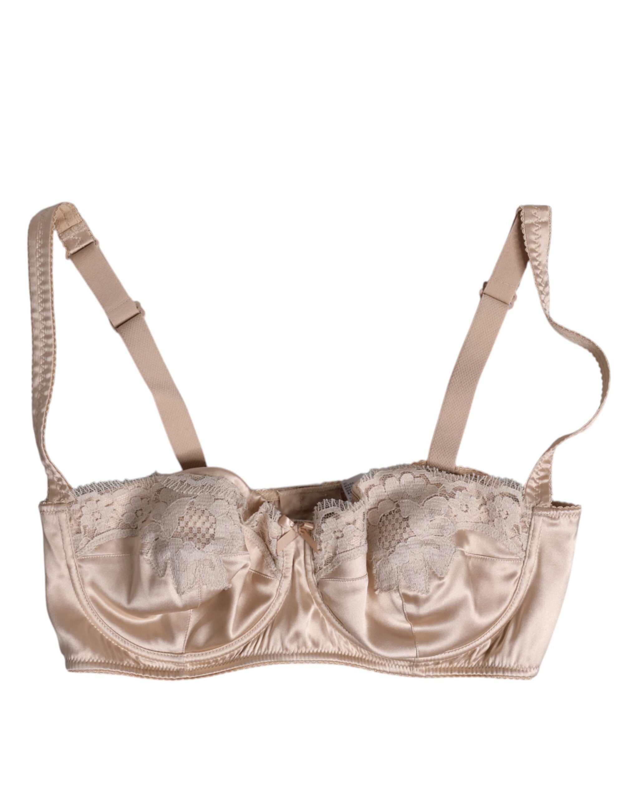 Dolce & Gabbana Biege Silk Underwired Balconette Bra Women's Underwear