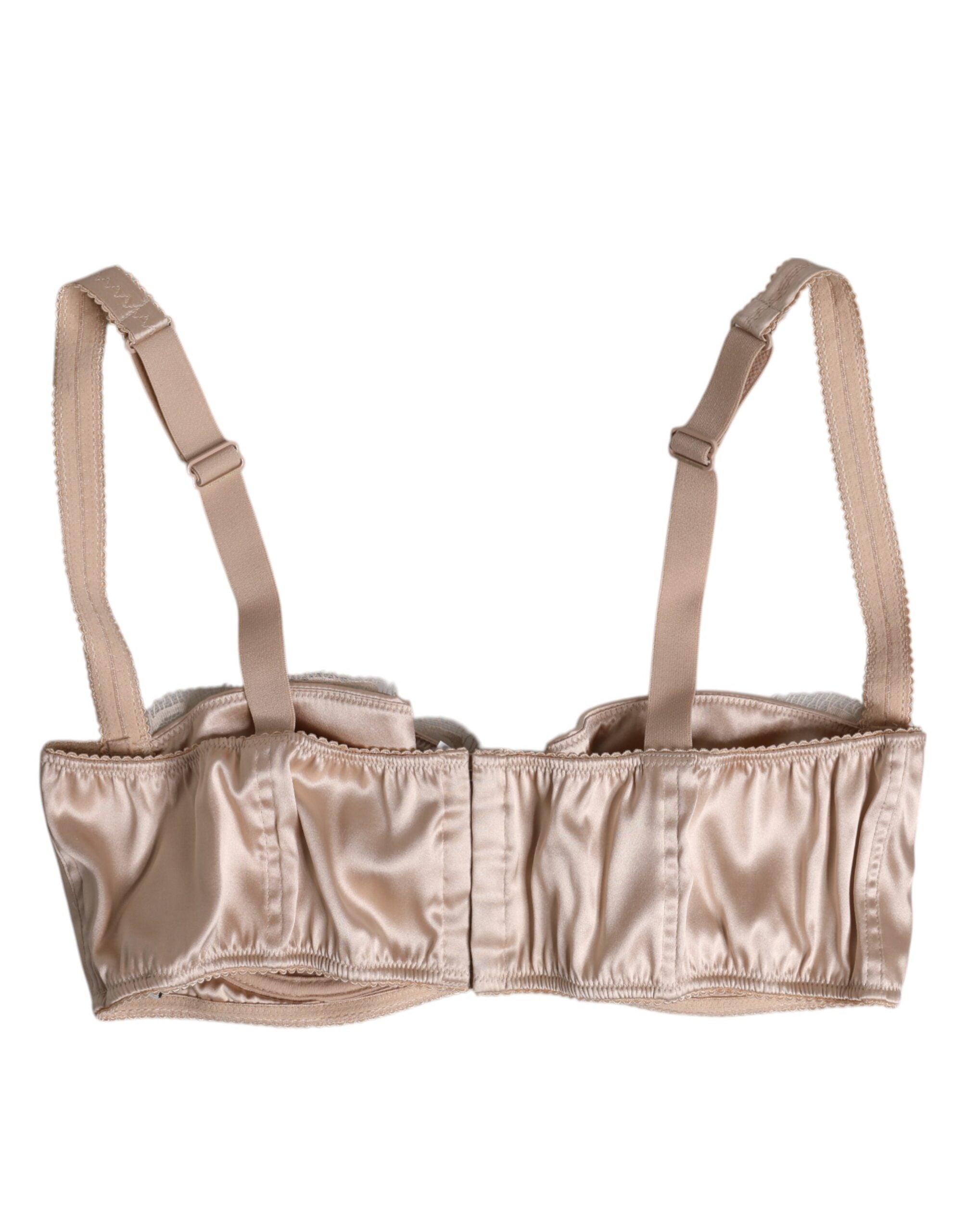 Dolce & Gabbana Biege Silk Underwired Balconette Bra Women's Underwear