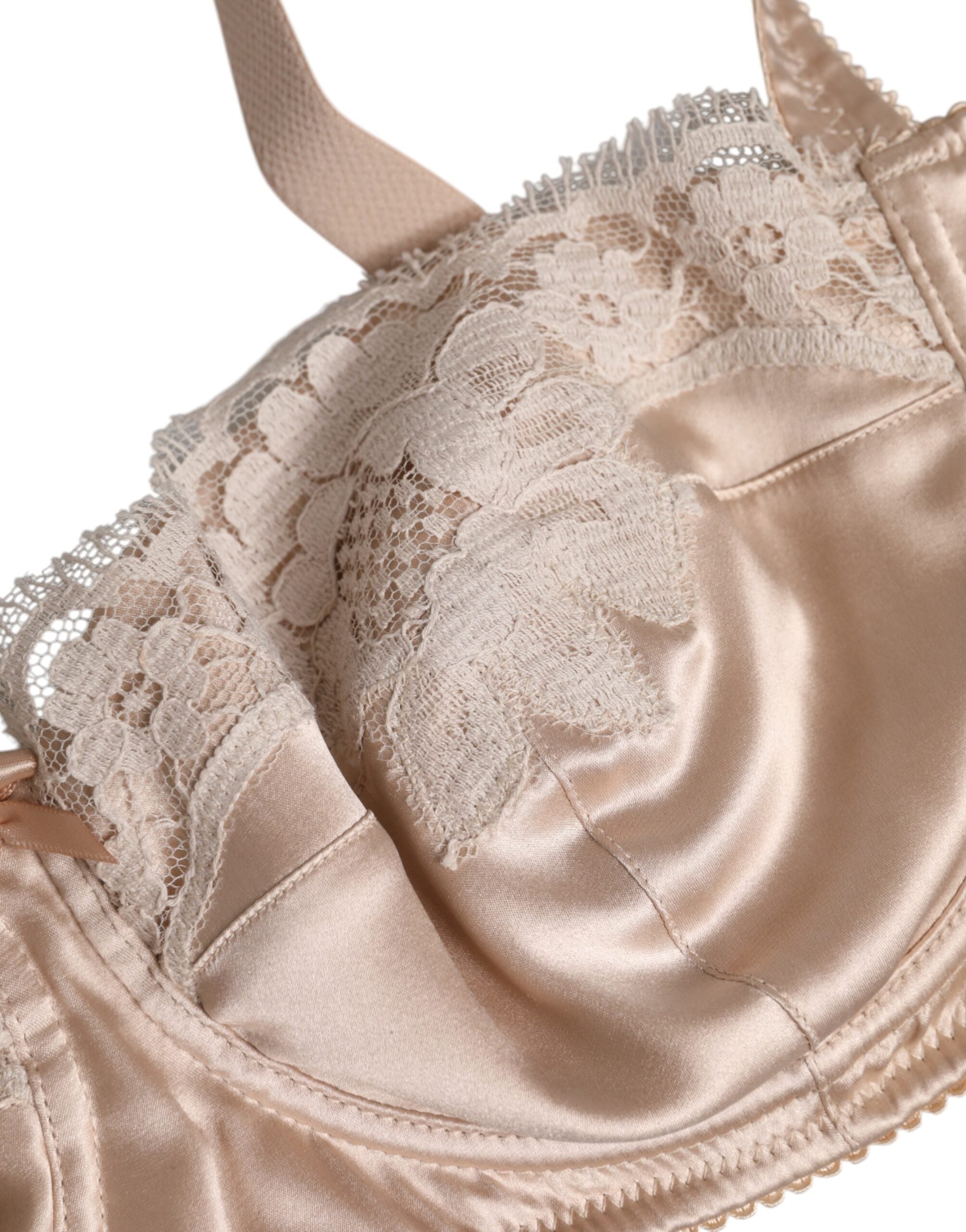 Dolce & Gabbana Biege Silk Underwired Balconette Bra Women's Underwear