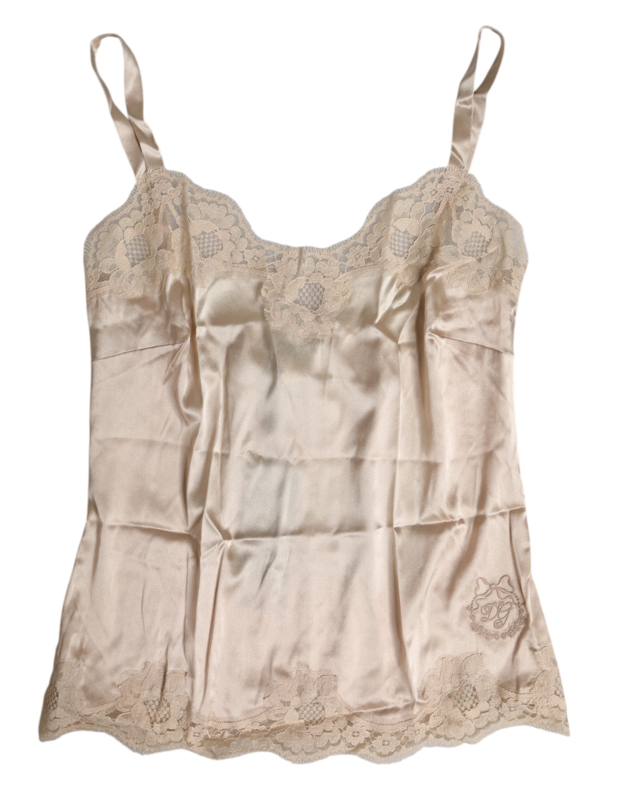 Dolce & Gabbana Beige Lace Silk Satin Tank Lingerie Women's Underwear