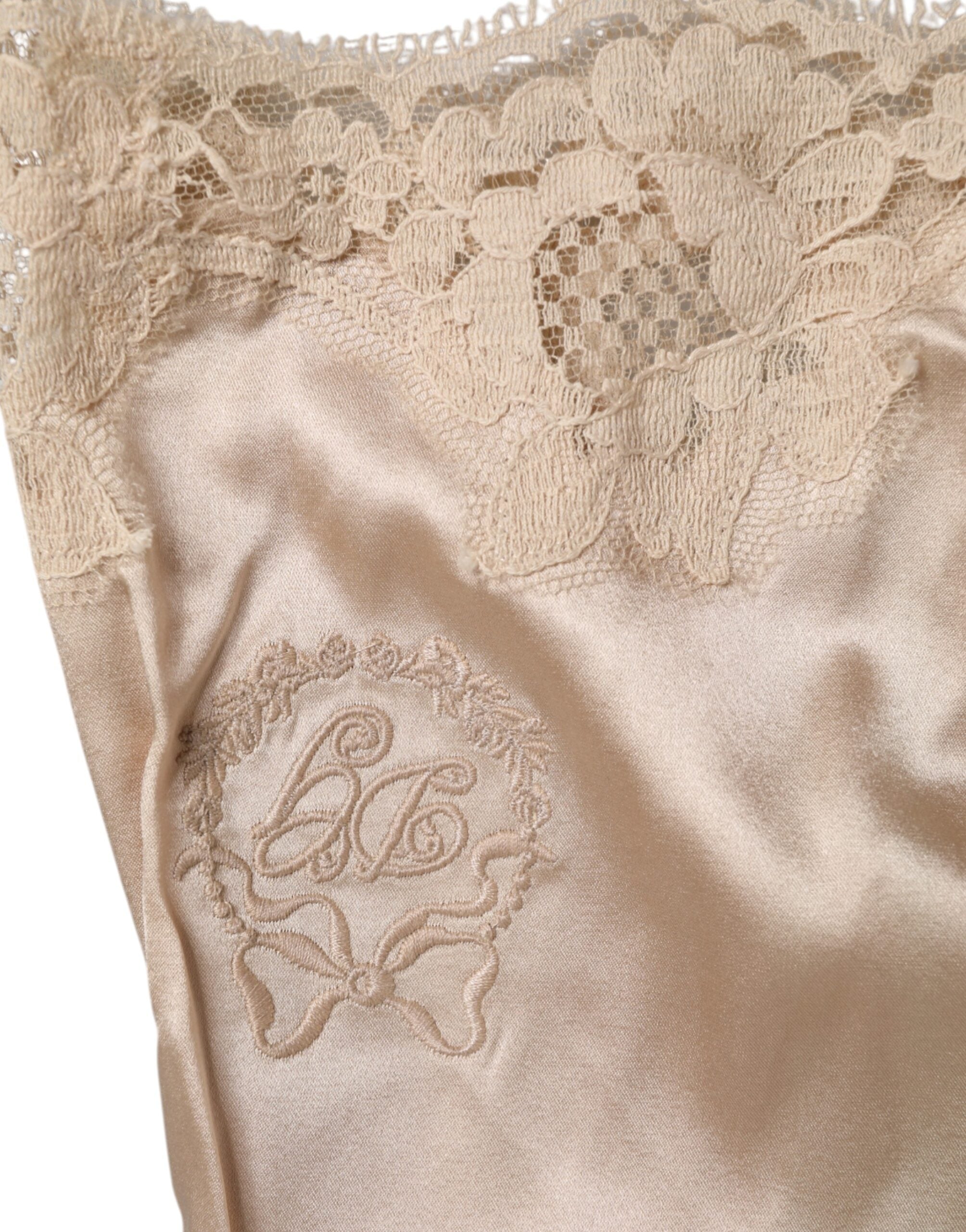 Dolce & Gabbana Beige Lace Silk Satin Tank Lingerie Women's Underwear