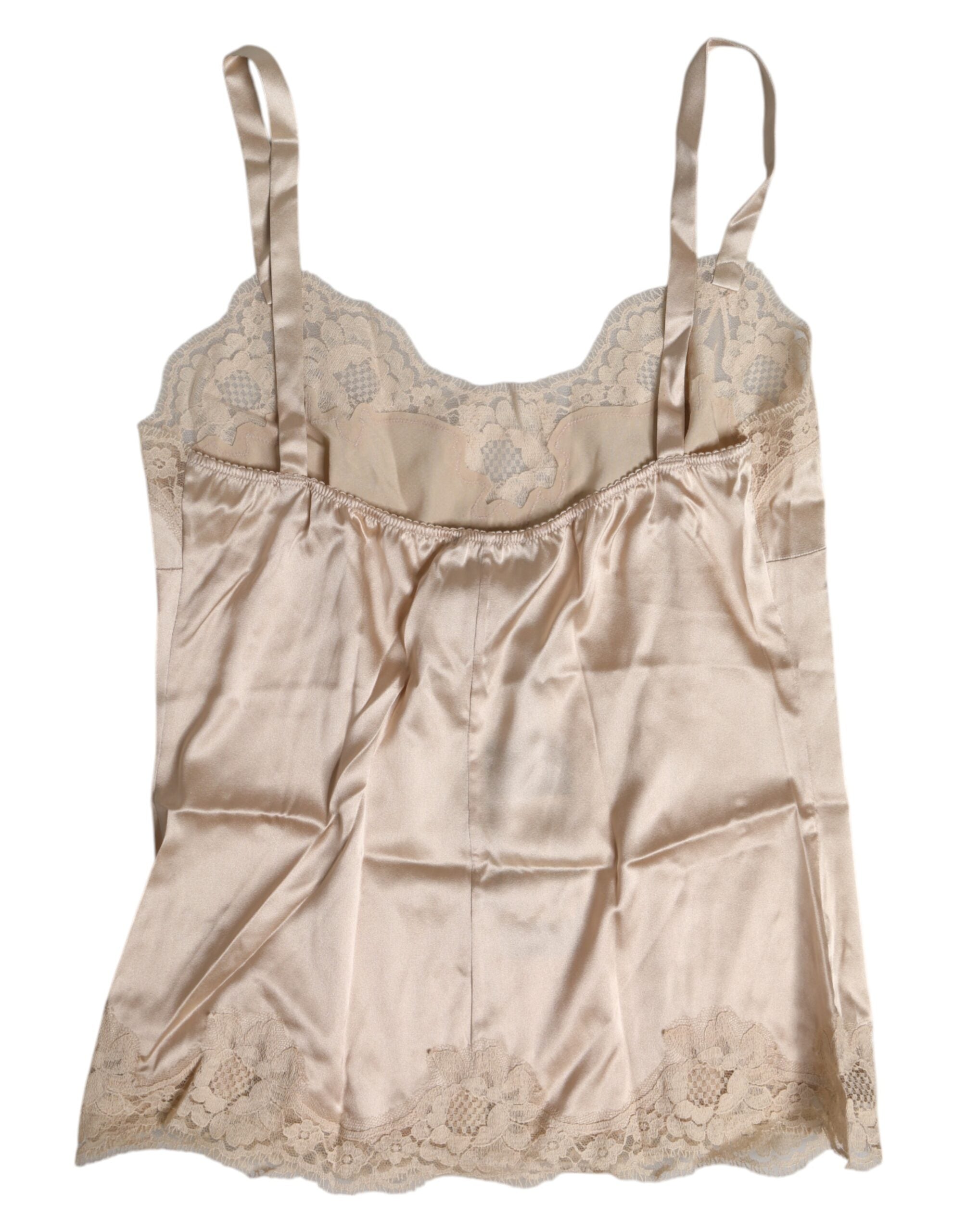 Dolce & Gabbana Beige Lace Silk Satin Tank Lingerie Women's Underwear