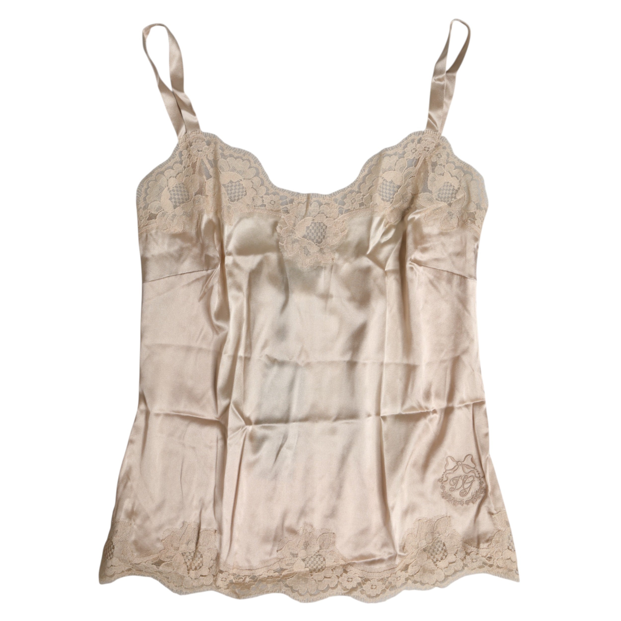 Dolce & Gabbana Beige Lace Silk Satin Tank Lingerie Women's Underwear