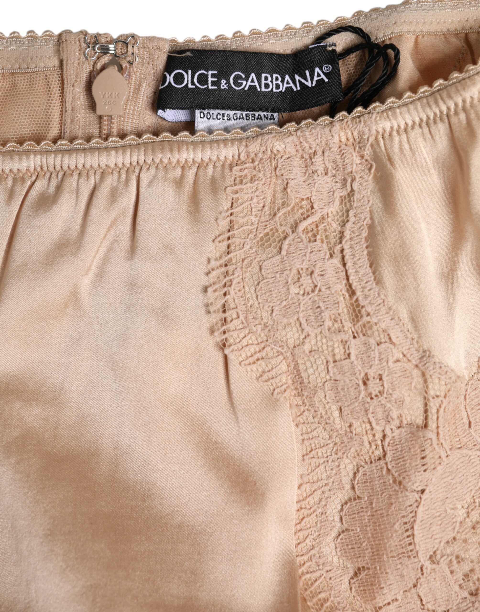 Dolce & Gabbana Beige Silk Lace High Waist Bikini Panty Women's Underwear