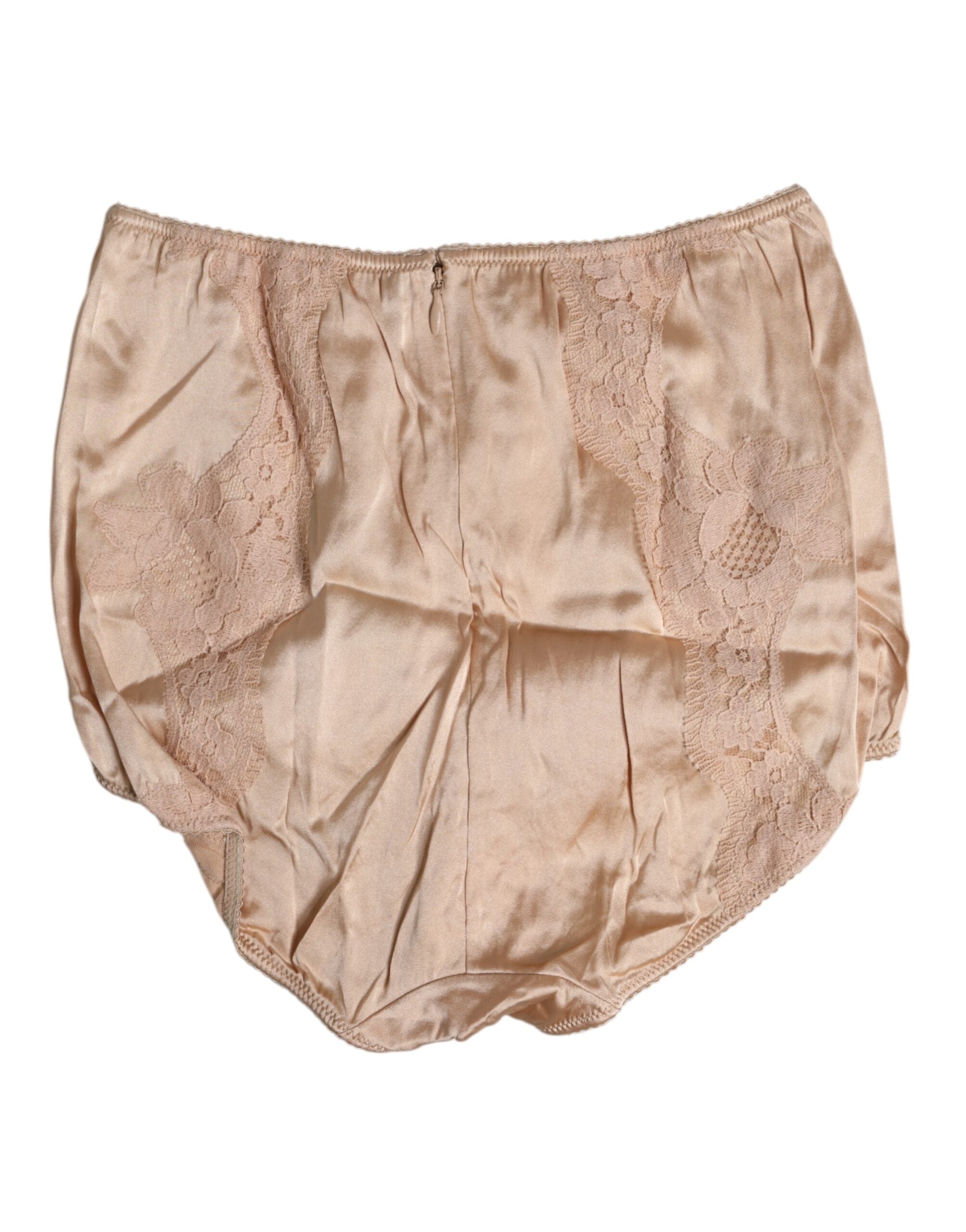 Dolce & Gabbana Beige Silk Lace High Waist Bikini Panty Women's Underwear