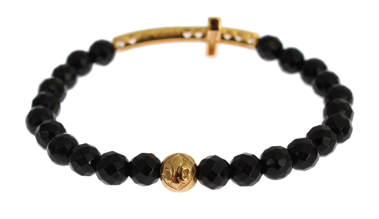 Nialaya Agate Stone Gold CZ Cross 925 Silver Women's Bracelet