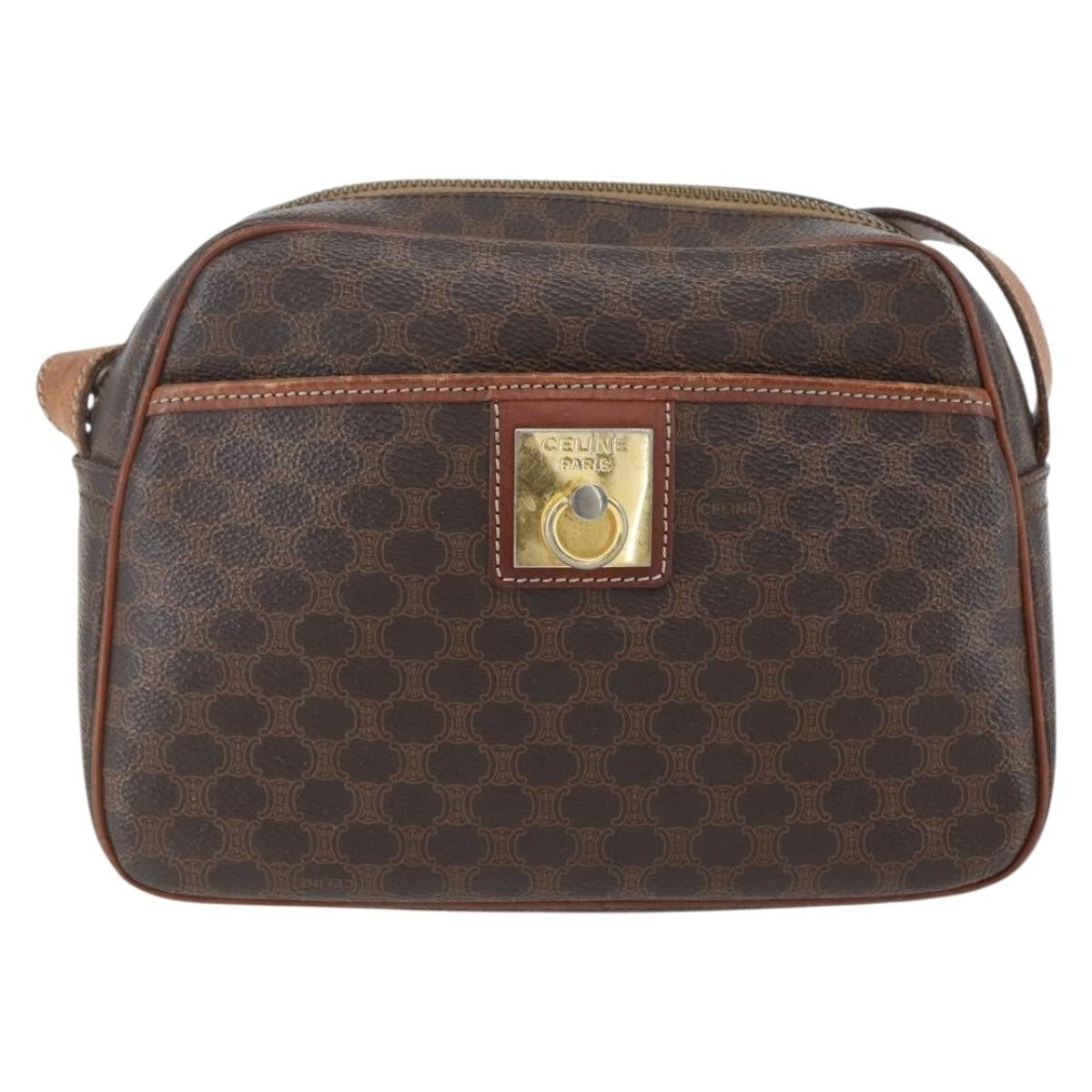 Celine Vintage Macadam Canvas And Leather Brown Canvas Shoulder Bag Bag (Pre-Owned)