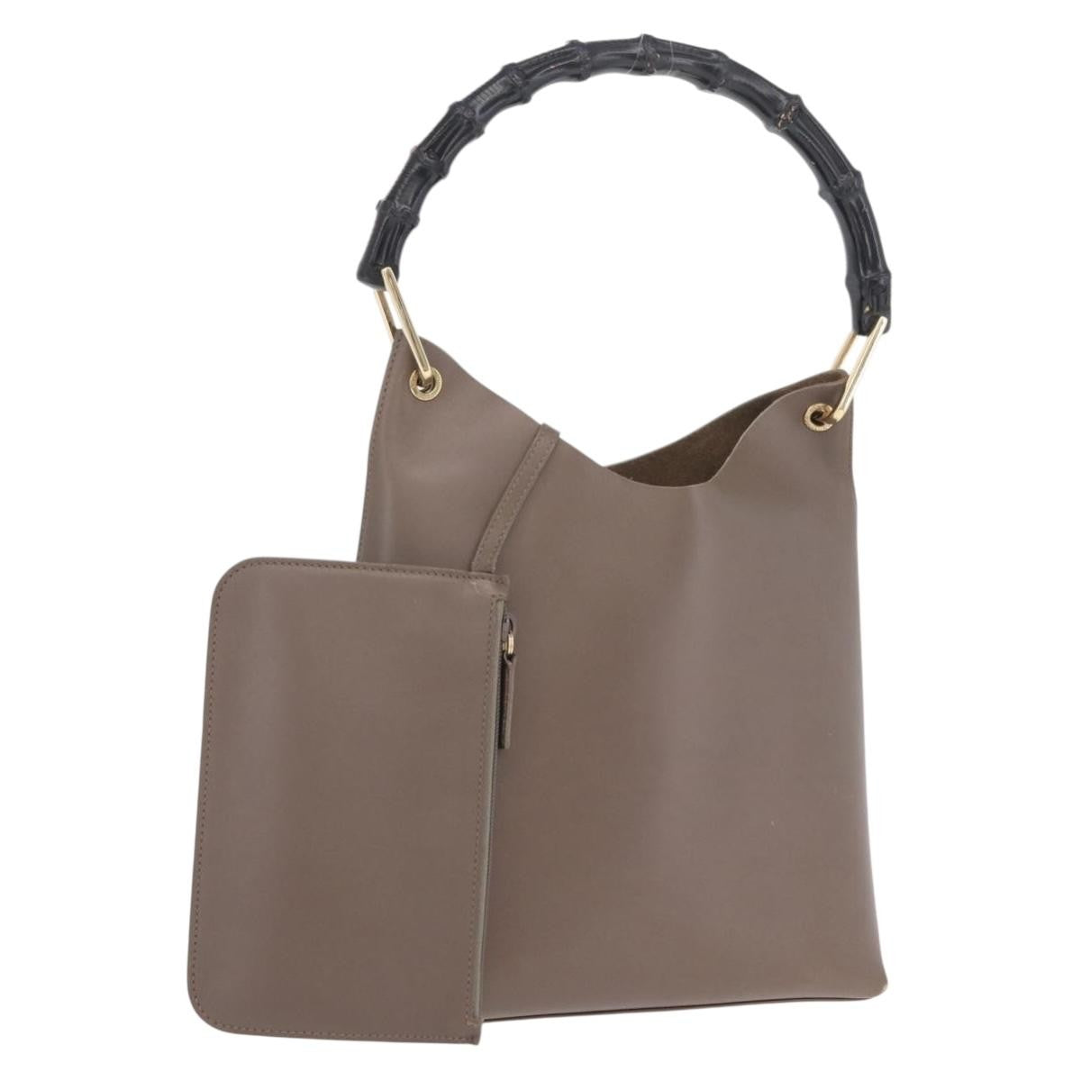 Gucci Vintage Bamboo Hobo Leather Gray Leather Shoulder Bag Bag (Pre-Owned)