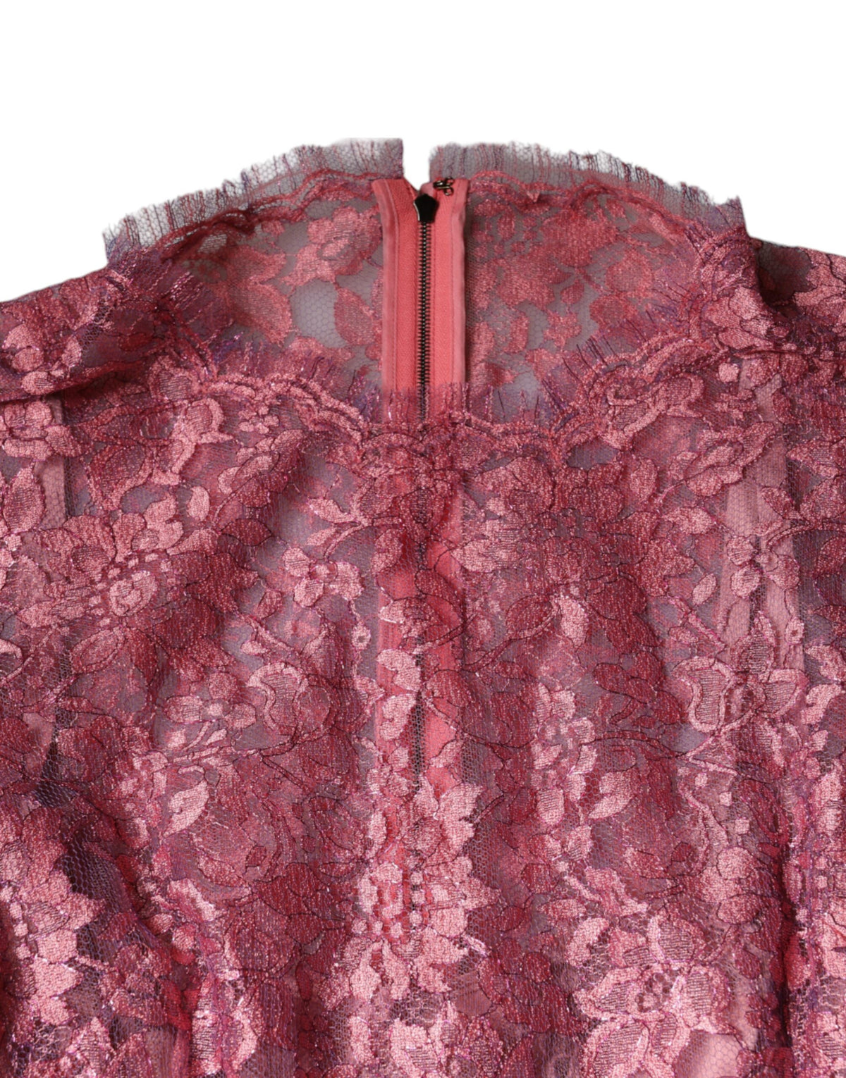 Dolce & Gabbana Pink Floral Lace Long Sleeve Midi Women's Dress (Pre-Owned)
