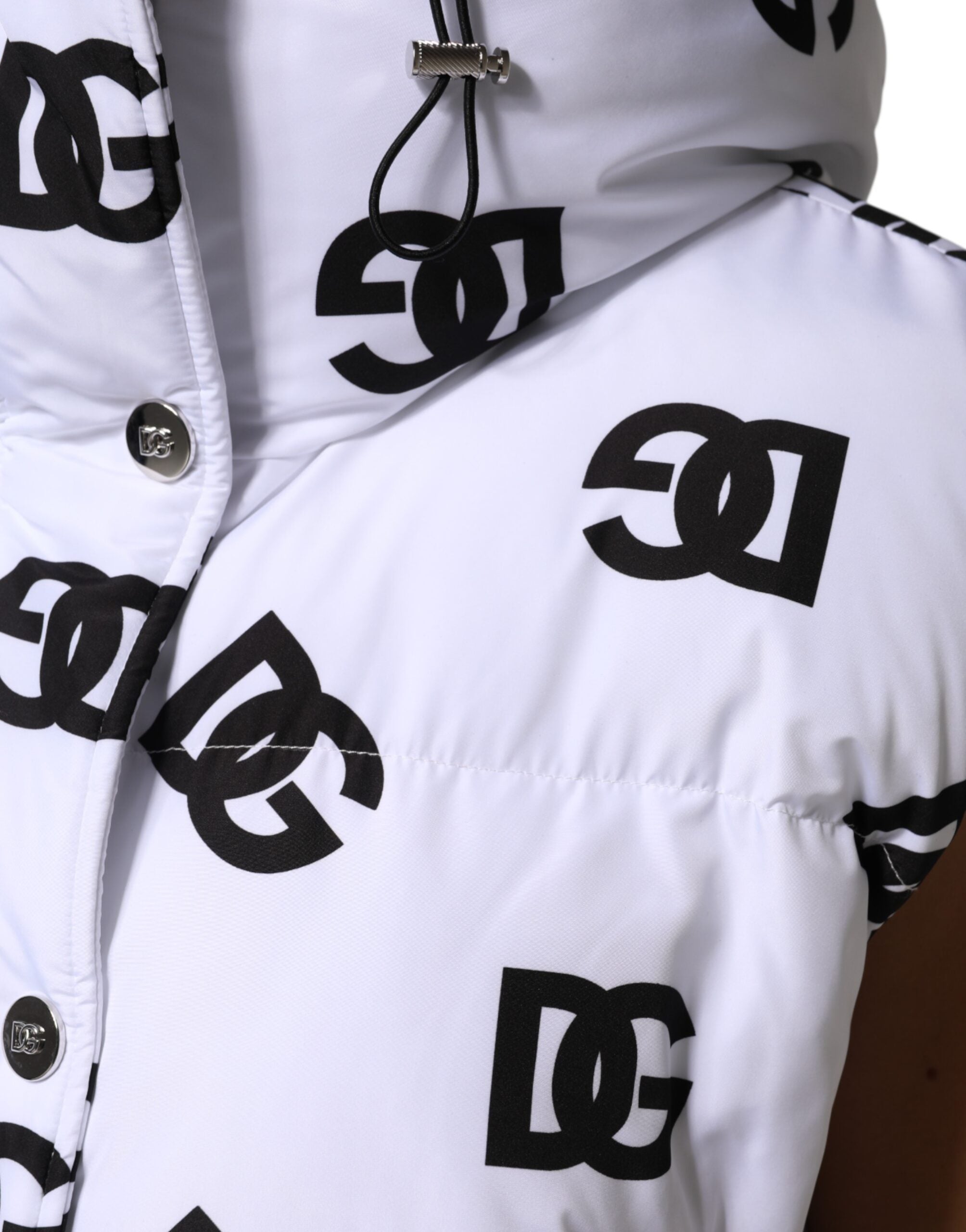 Dolce & Gabbana White Black DG Mania Polyester Puffer Women's Jacket