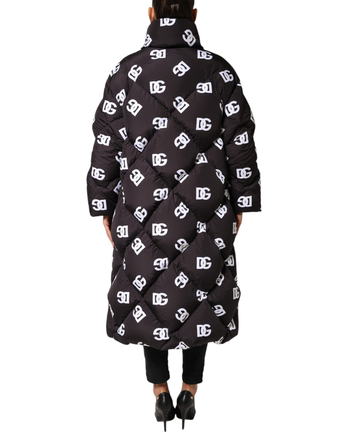 Dolce & Gabbana Black DG Mania Puffer Quilted Long Coat Women's Jacket