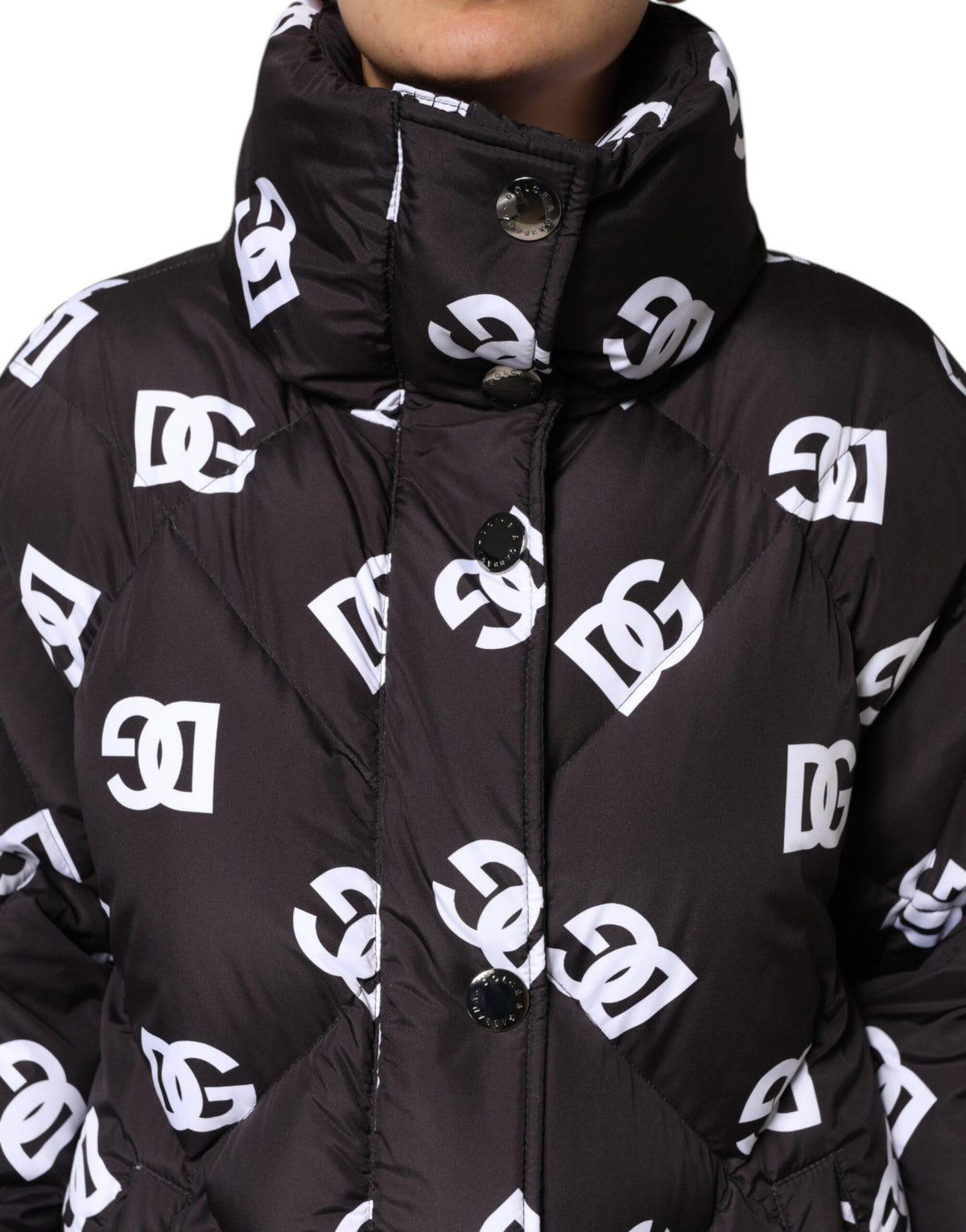 Dolce & Gabbana Black DG Mania Puffer Quilted Long Coat Women's Jacket