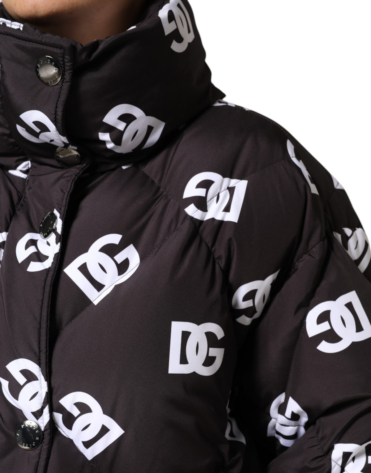 Dolce & Gabbana Black DG Mania Puffer Quilted Long Coat Women's Jacket
