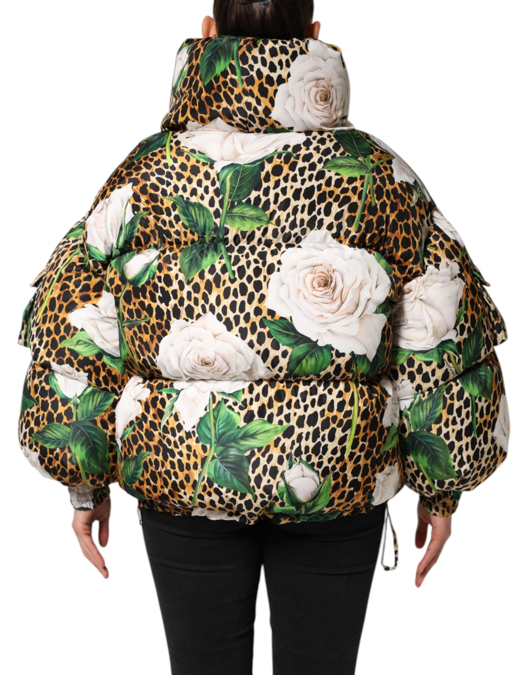 Dolce & Gabbana Multicolor Leopard Rose Puffer Quilted Women's Jacket