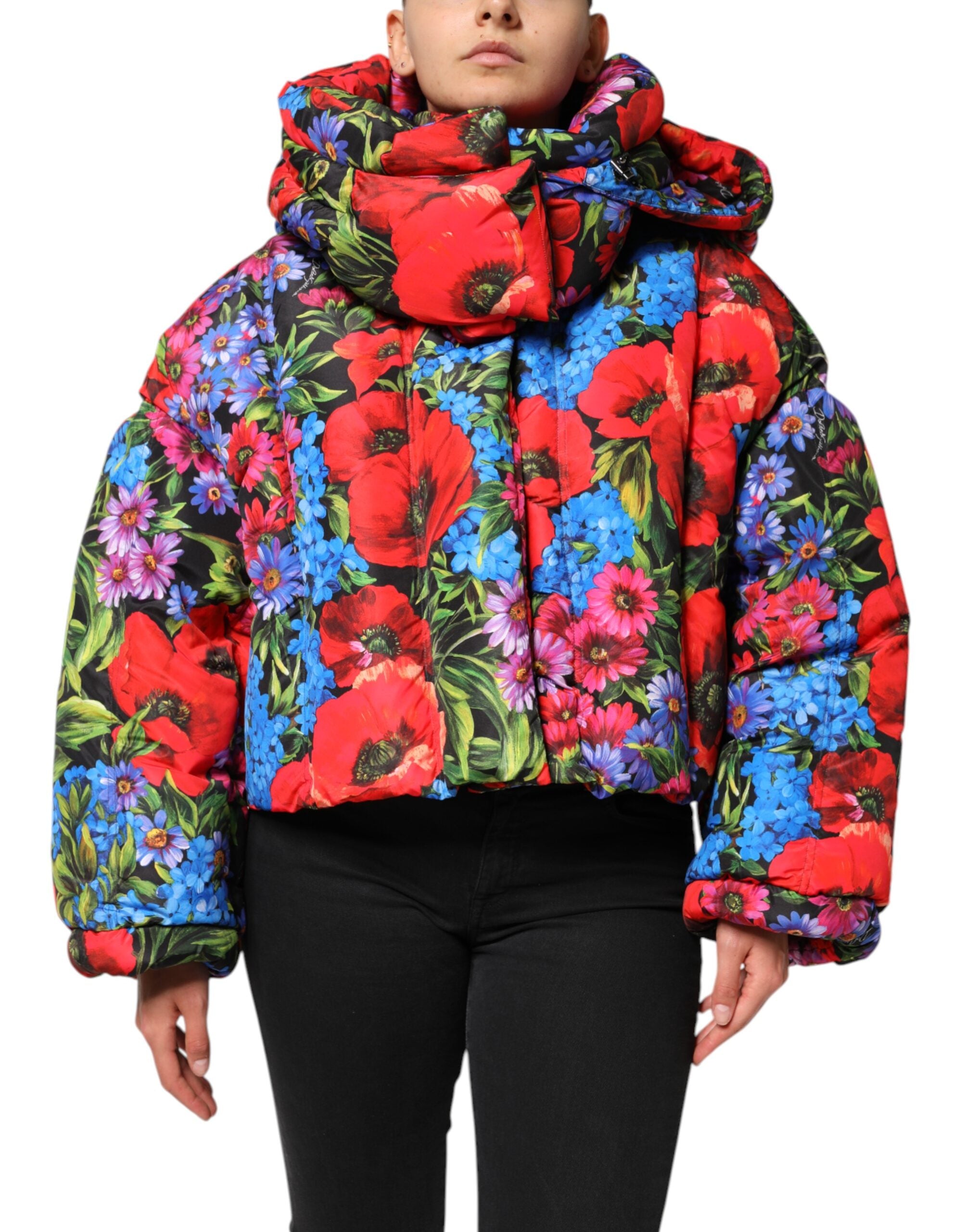 Dolce & Gabbana Multicolor Floral Hooded Puffer Coat Women's Jacket