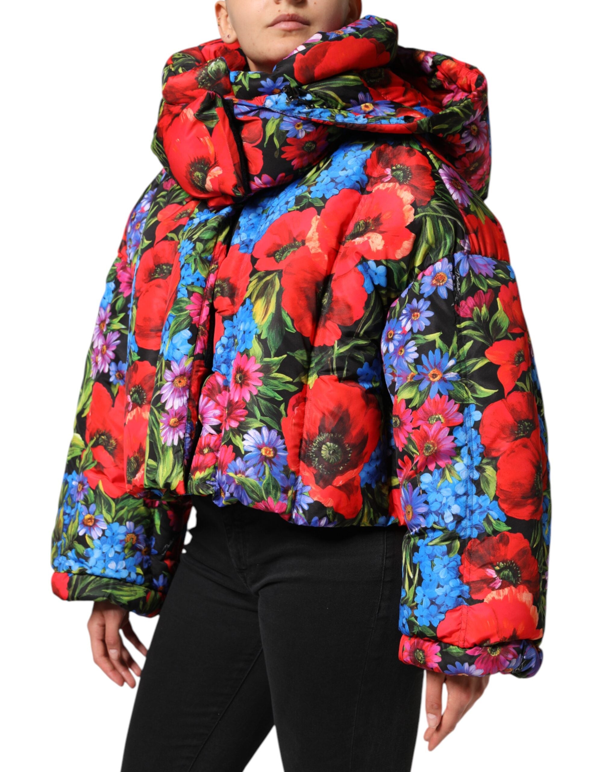 Dolce & Gabbana Multicolor Floral Hooded Puffer Coat Women's Jacket