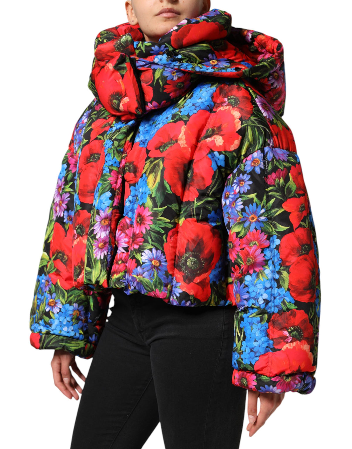 Dolce & Gabbana Multicolor Floral Hooded Puffer Coat Women's Jacket