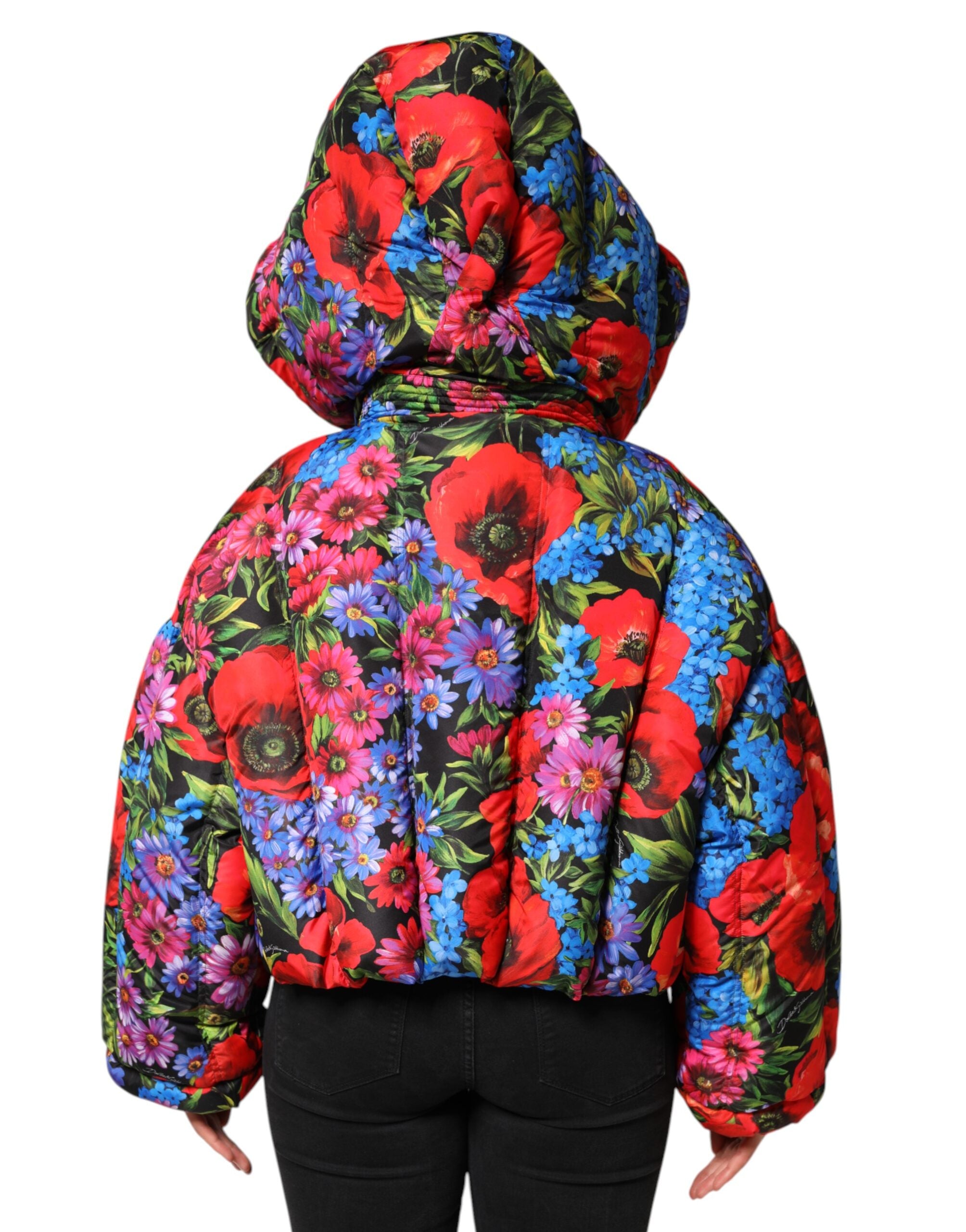 Dolce & Gabbana Multicolor Floral Hooded Puffer Coat Women's Jacket