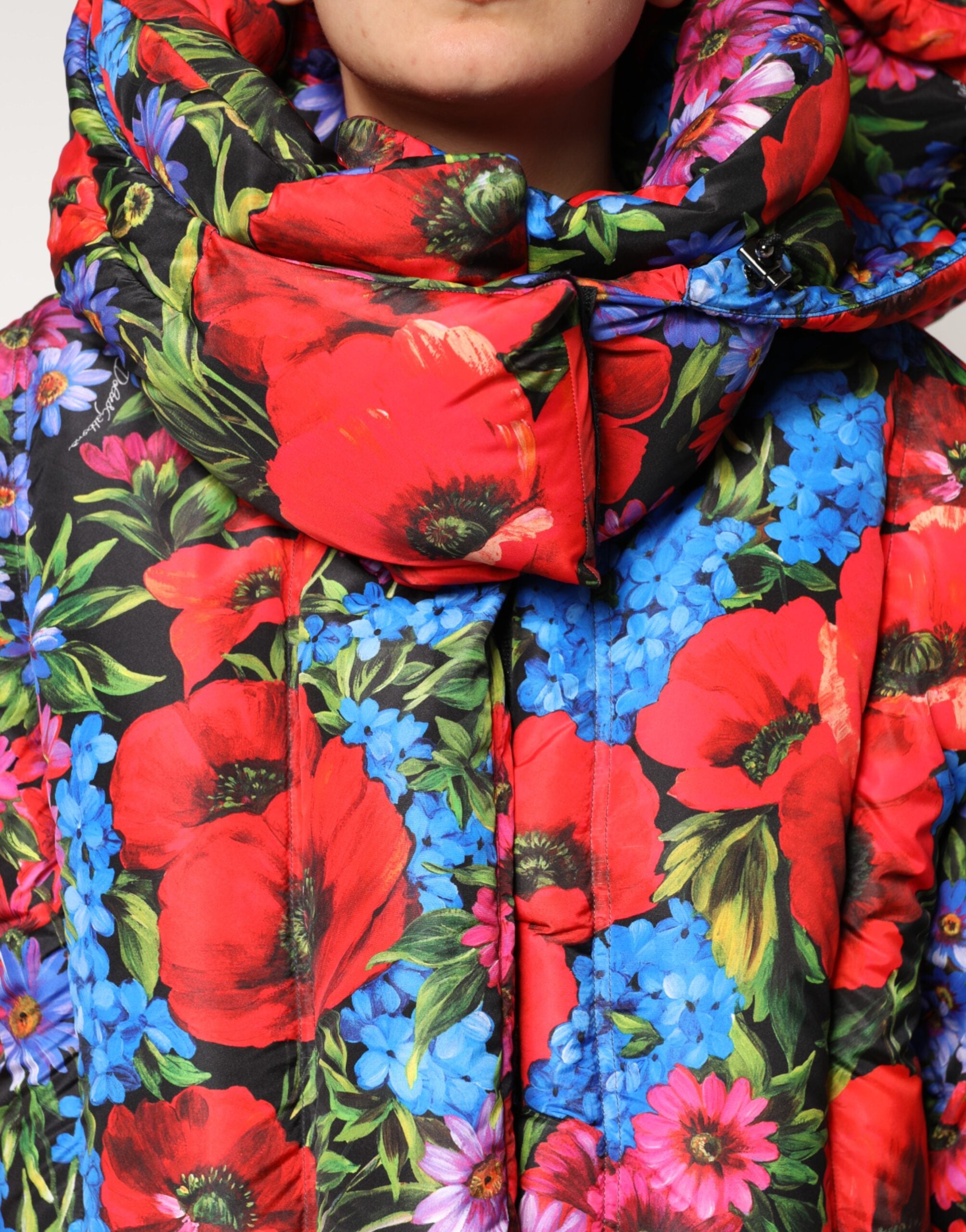 Dolce & Gabbana Multicolor Floral Hooded Puffer Coat Women's Jacket