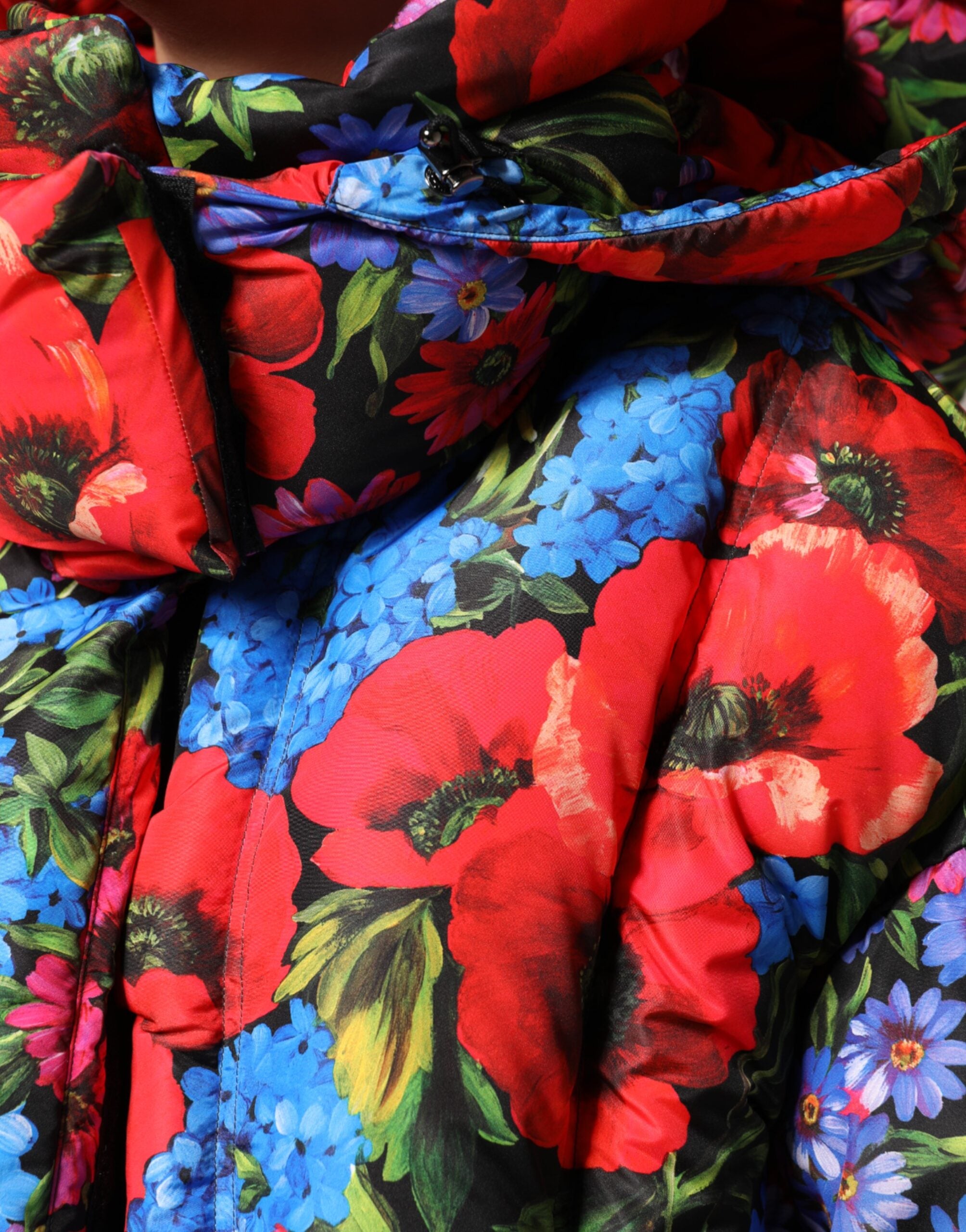 Dolce & Gabbana Multicolor Floral Hooded Puffer Coat Women's Jacket