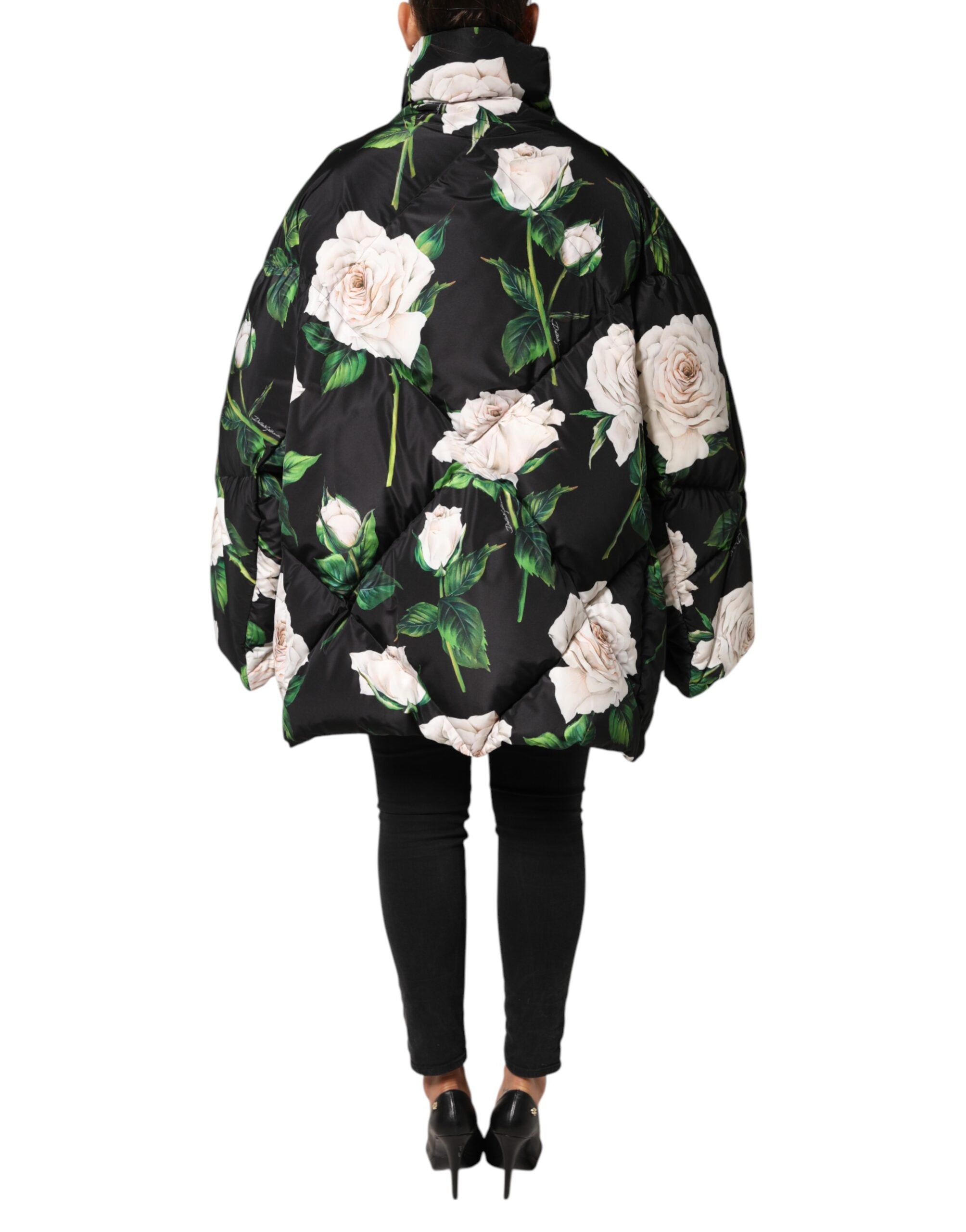Dolce & Gabbana Black Floral Print Puffer Quilted Women's Jacket