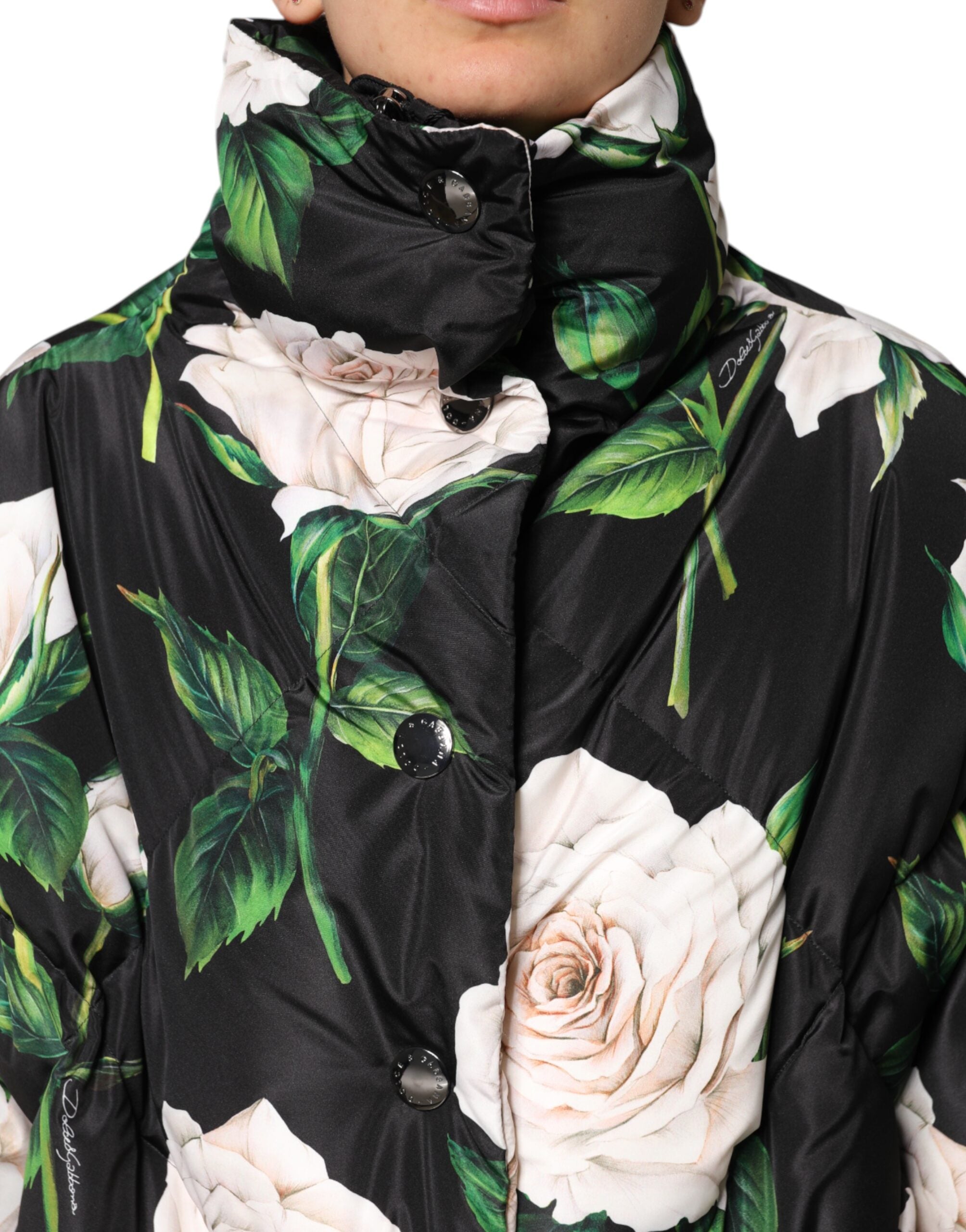 Dolce & Gabbana Black Floral Print Puffer Quilted Women's Jacket
