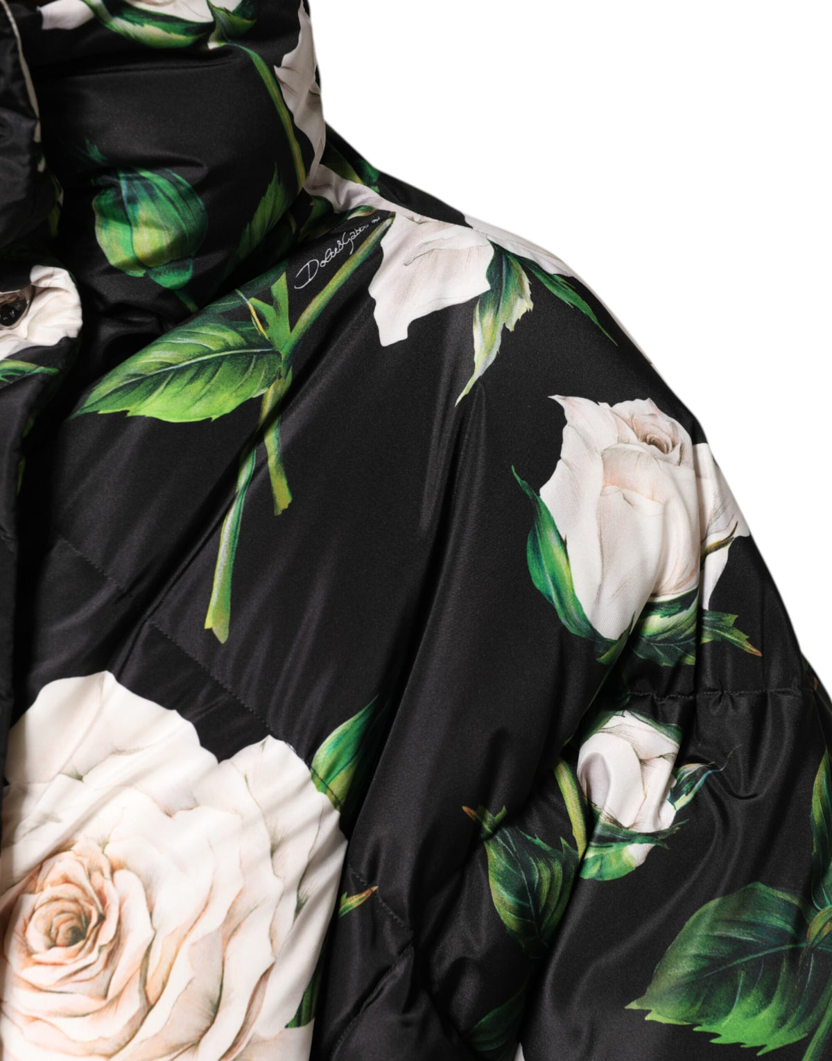 Dolce & Gabbana Black Floral Print Puffer Quilted Women's Jacket