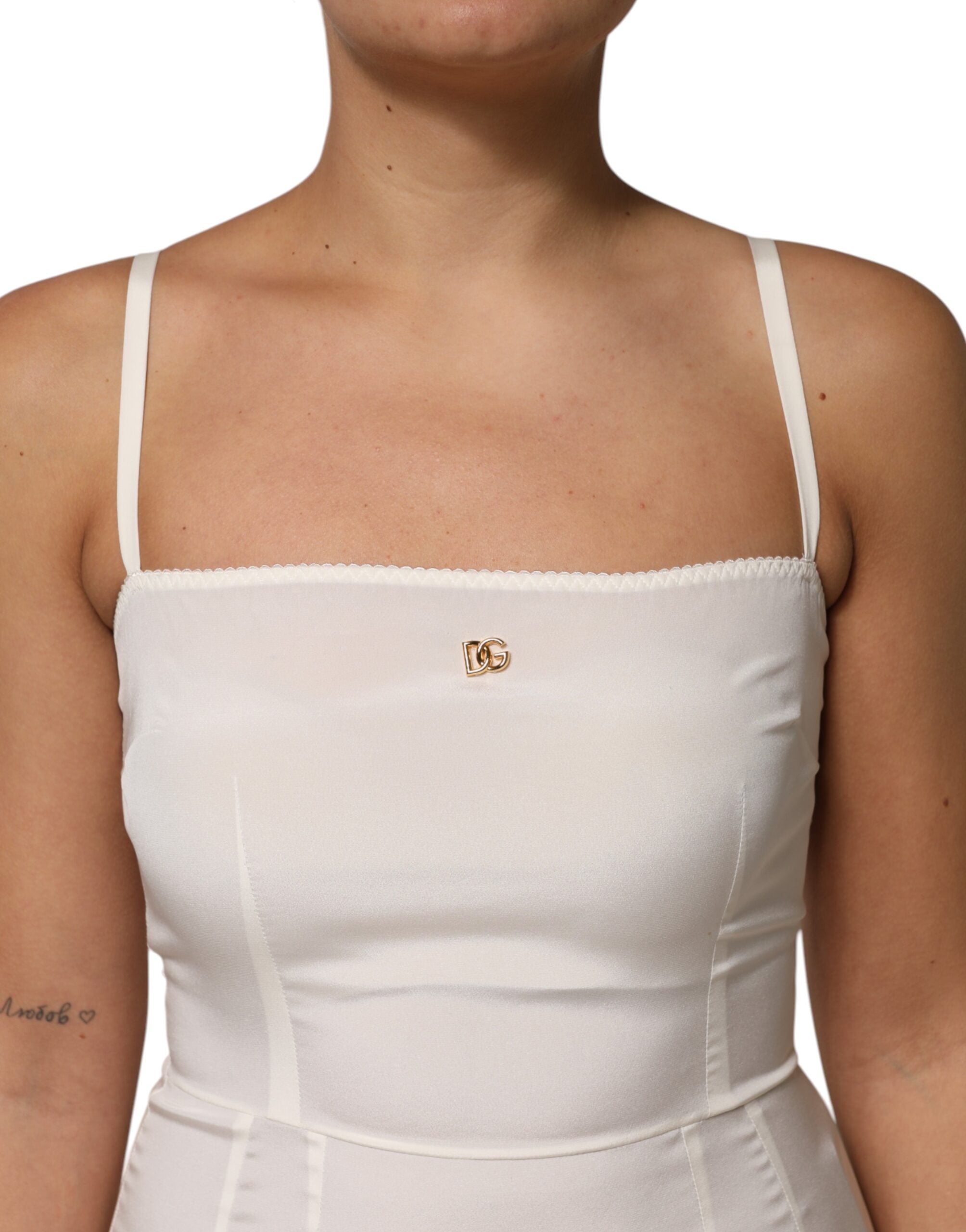 Dolce & Gabbana White Full Slip DG Logo Silk Dress Women's Sleepwear