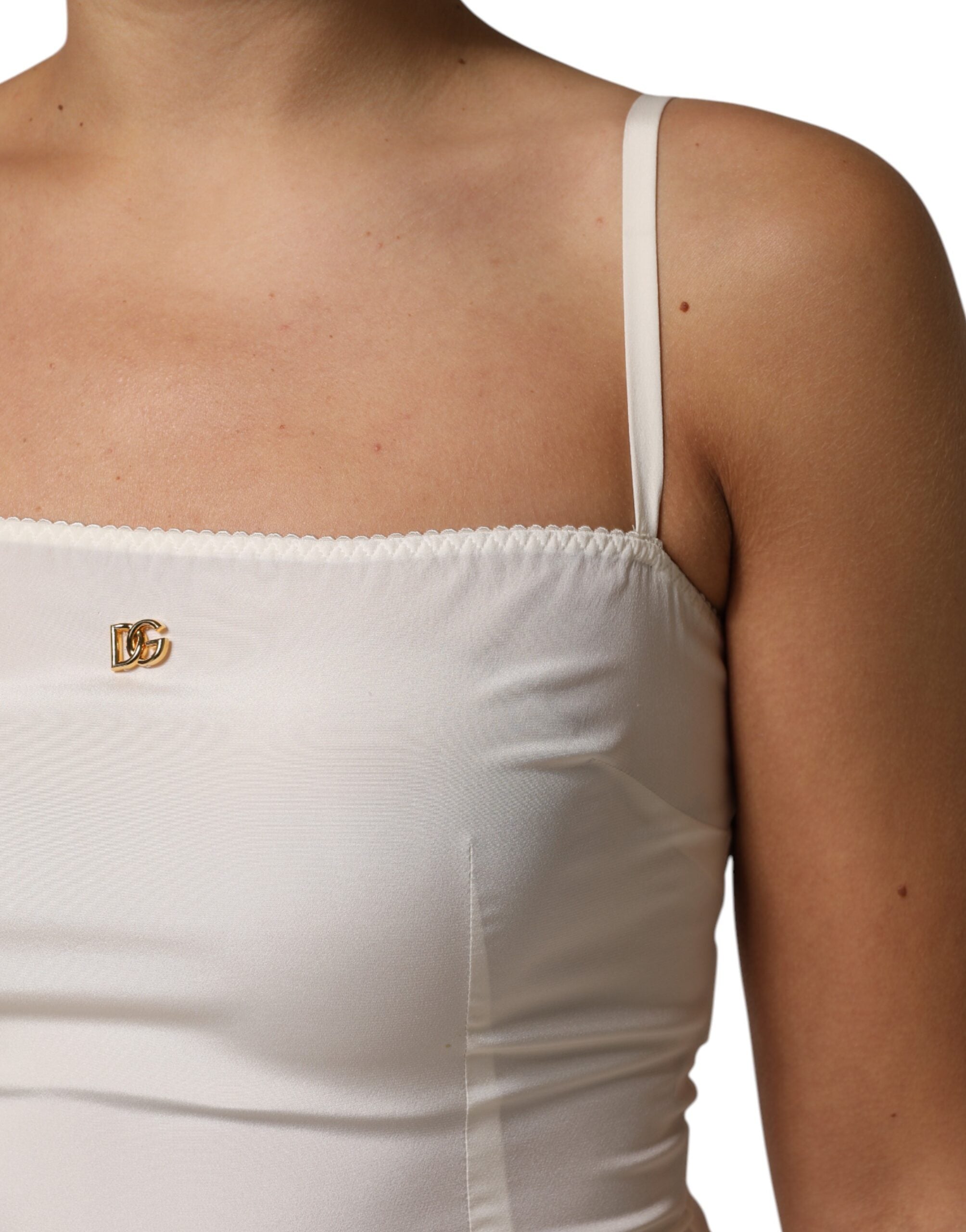 Dolce & Gabbana White Full Slip DG Logo Silk Dress Women's Sleepwear