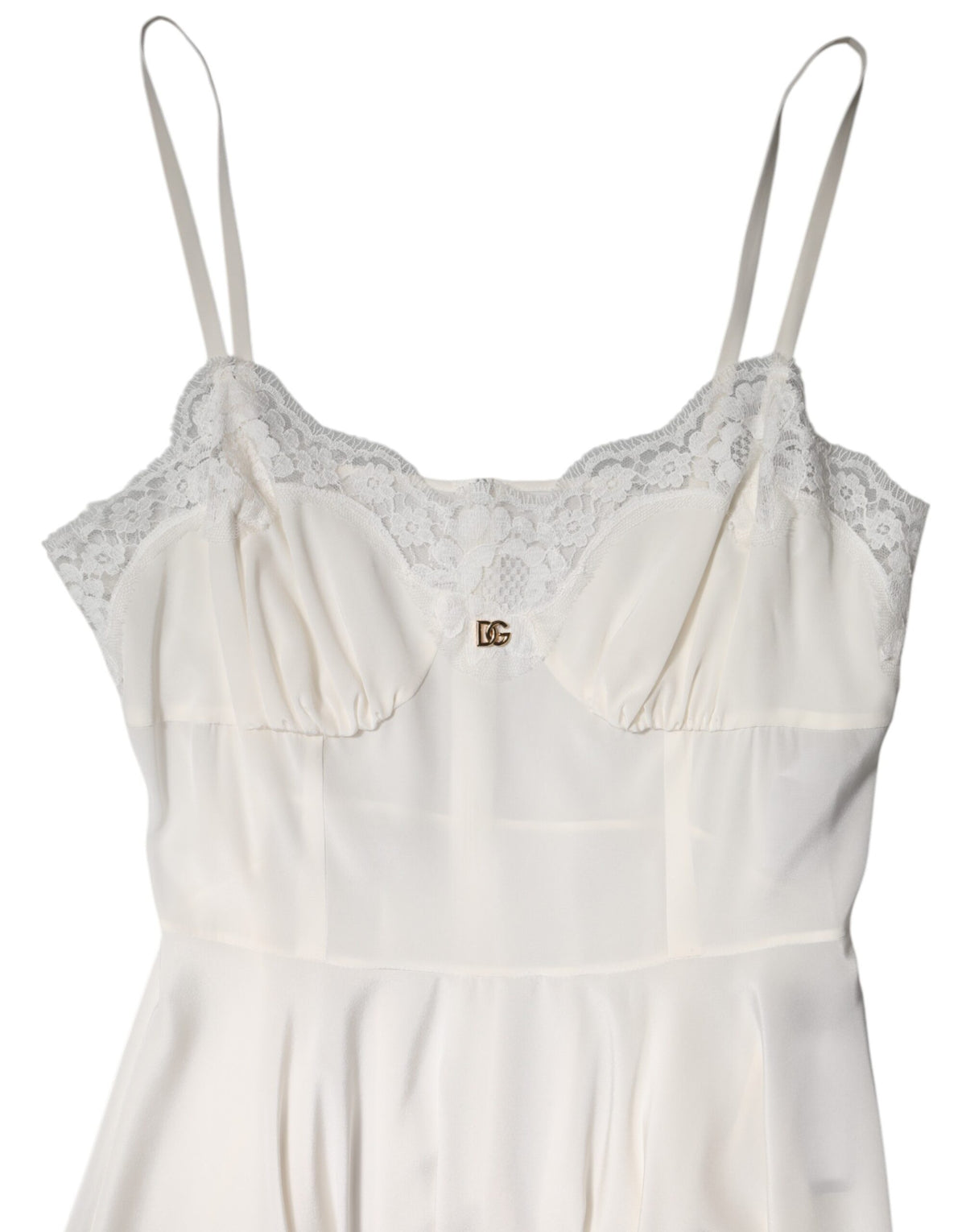 Dolce & Gabbana White Lace Gold DG Logo Silk Dress Women's Sleepwear