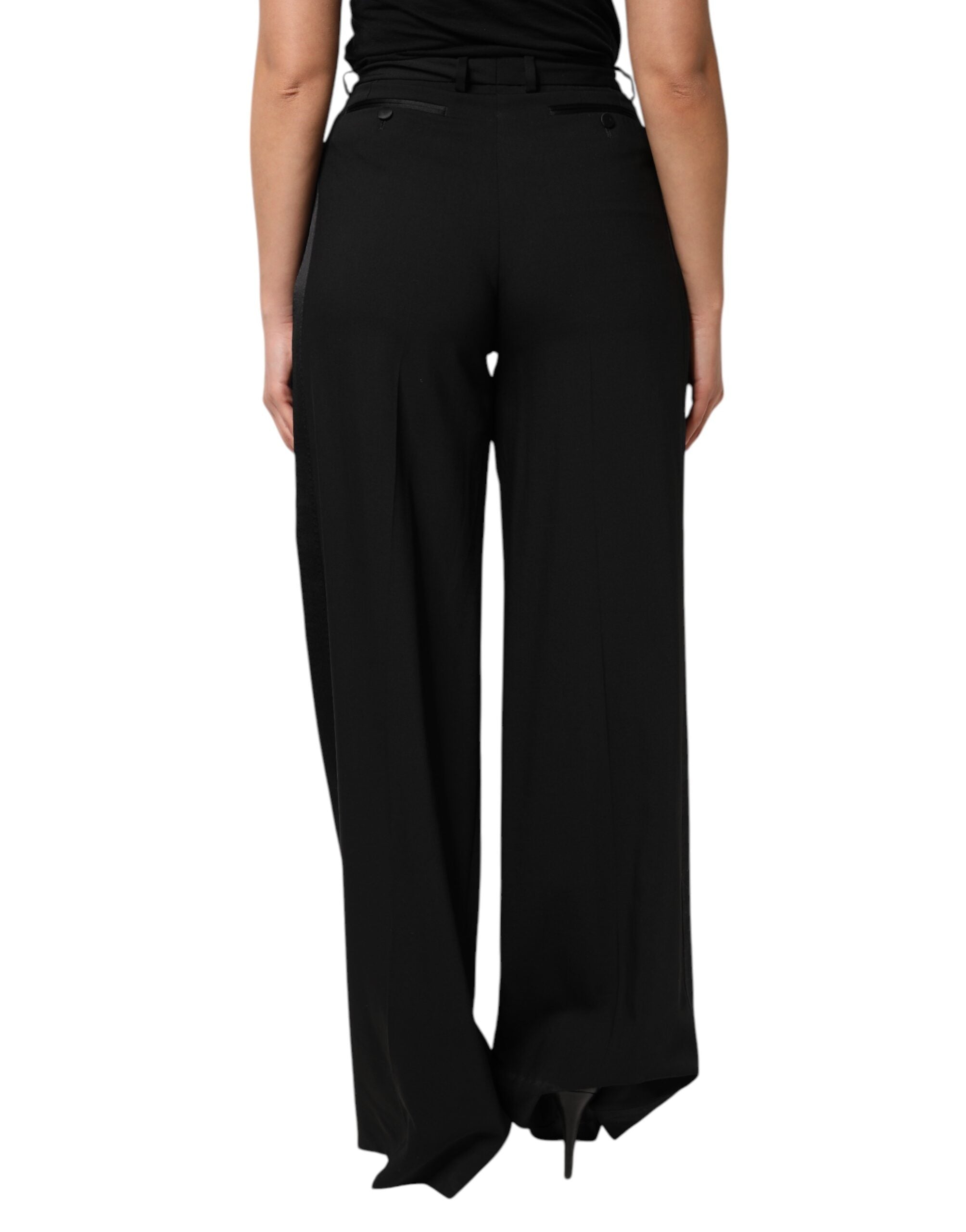 Dolce & Gabbana Black Wool High Waist Wide Leg Women's Pants (Pre-Owned)