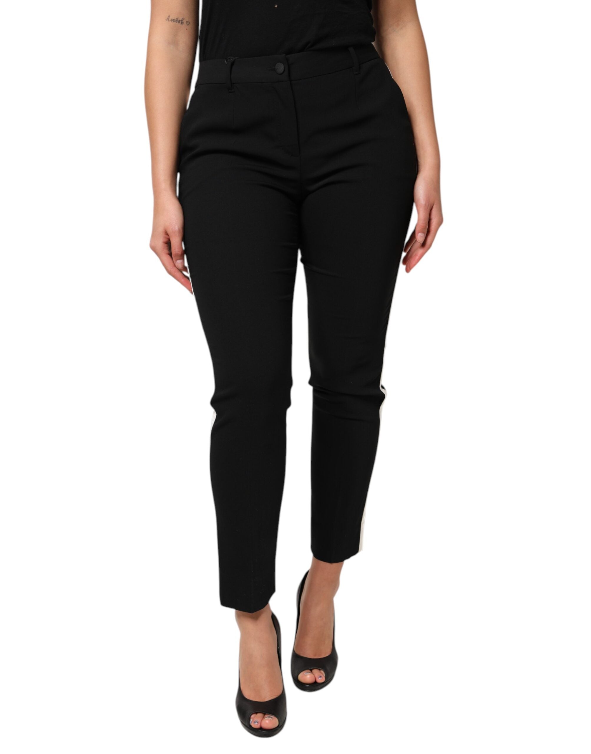 Dolce & Gabbana Black Wool High Waist Tapered Women's Pants