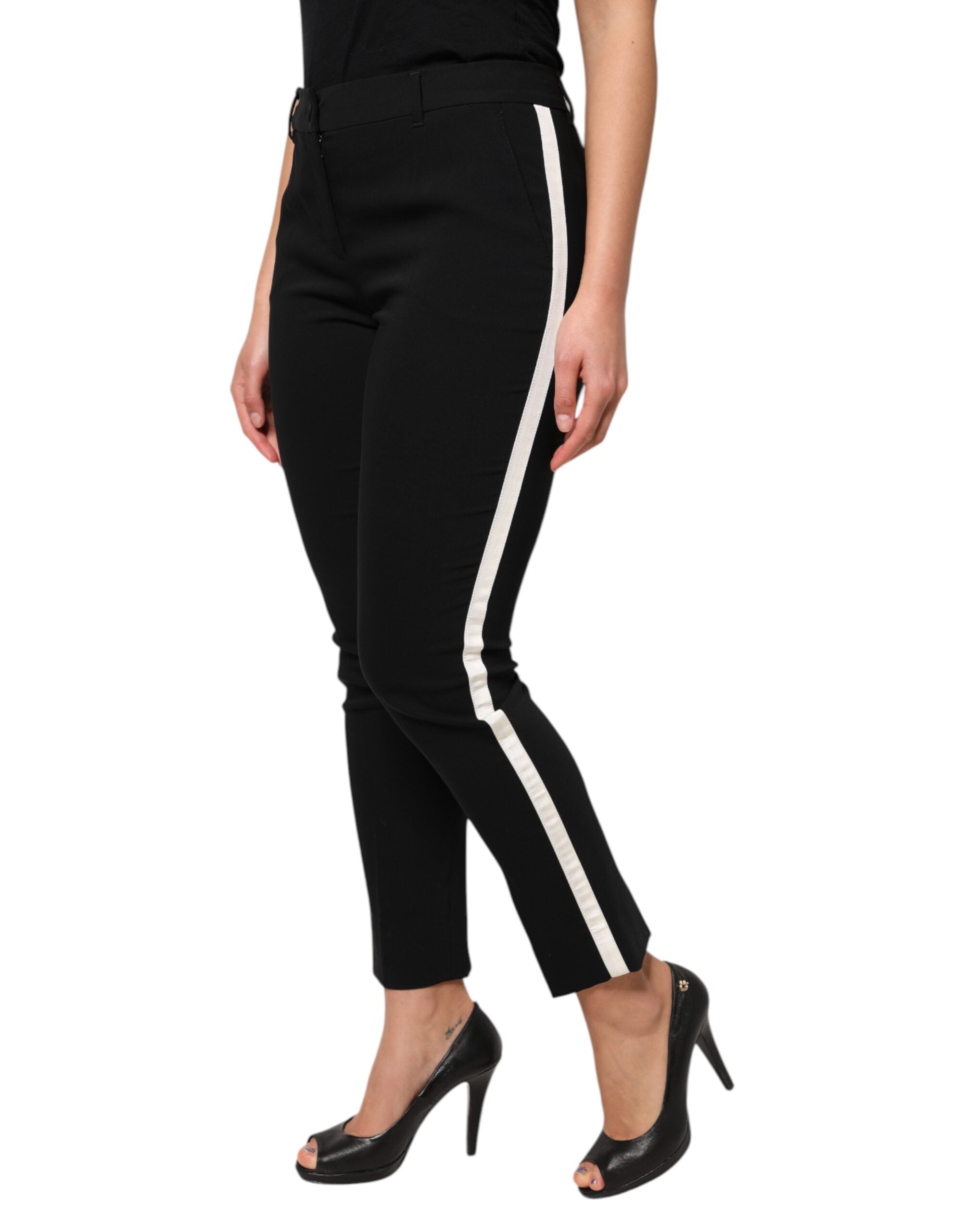 Dolce & Gabbana Black Wool High Waist Tapered Women's Pants