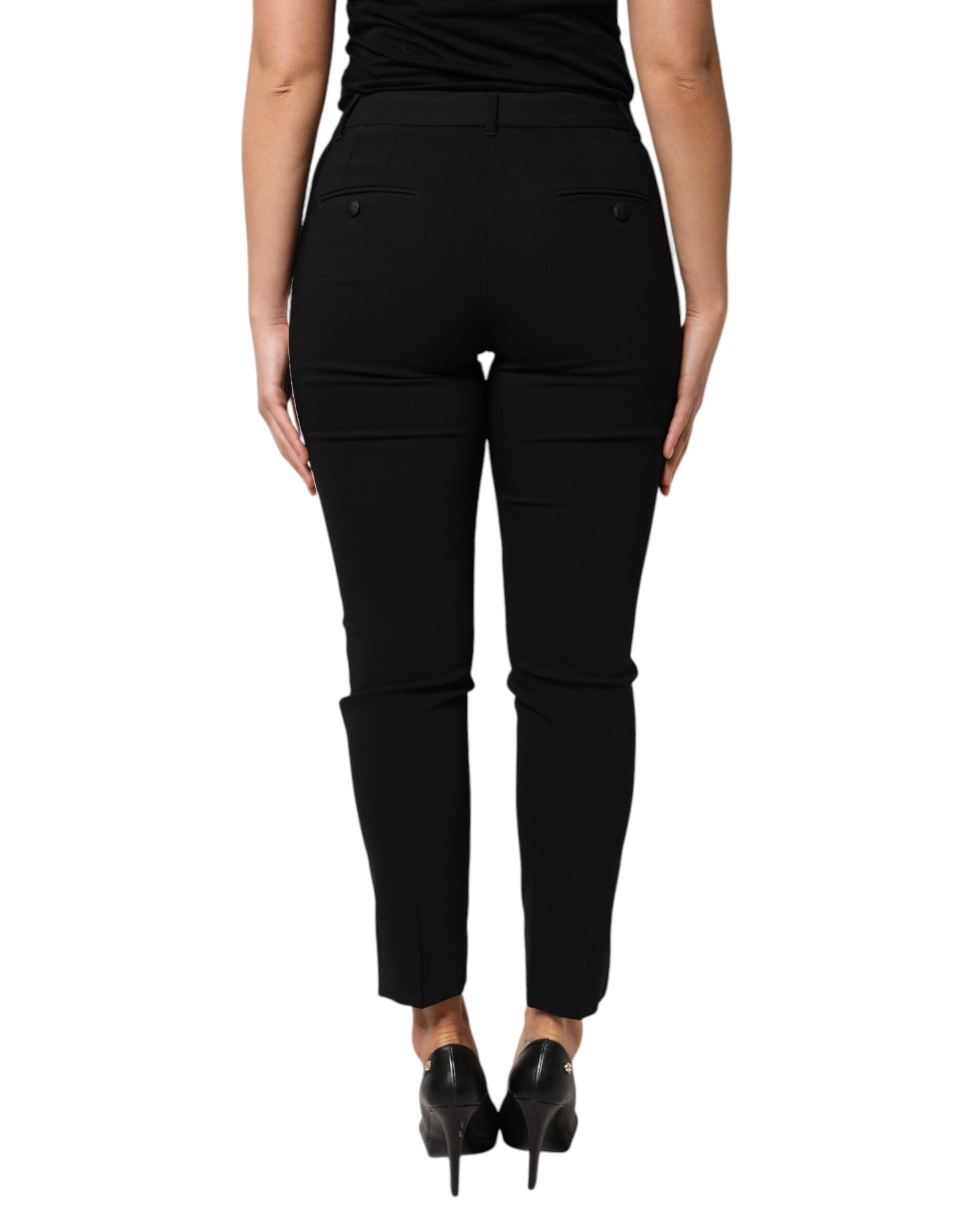 Dolce & Gabbana Black Wool High Waist Tapered Women's Pants