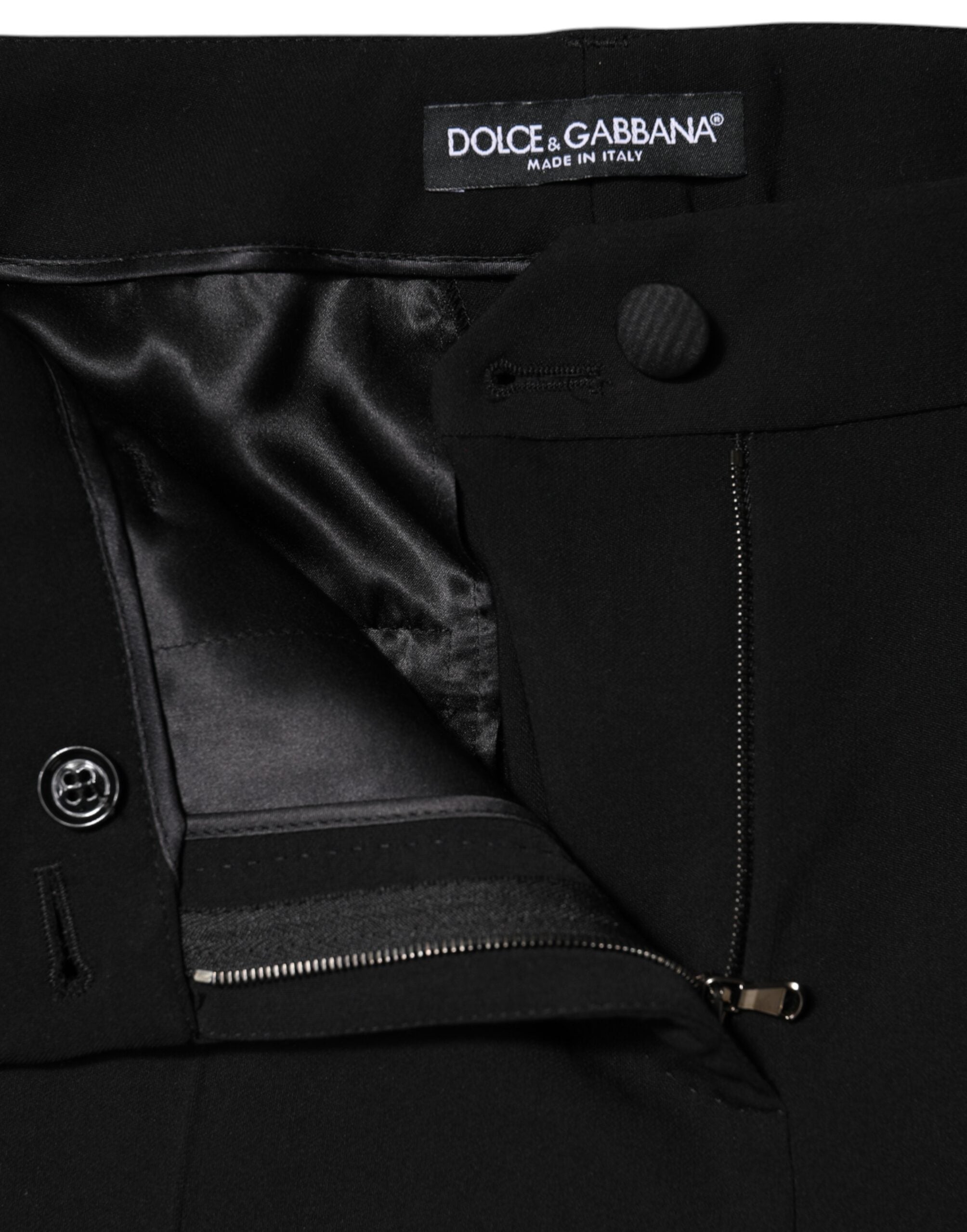 Dolce & Gabbana Black Wool High Waist Tapered Women's Pants