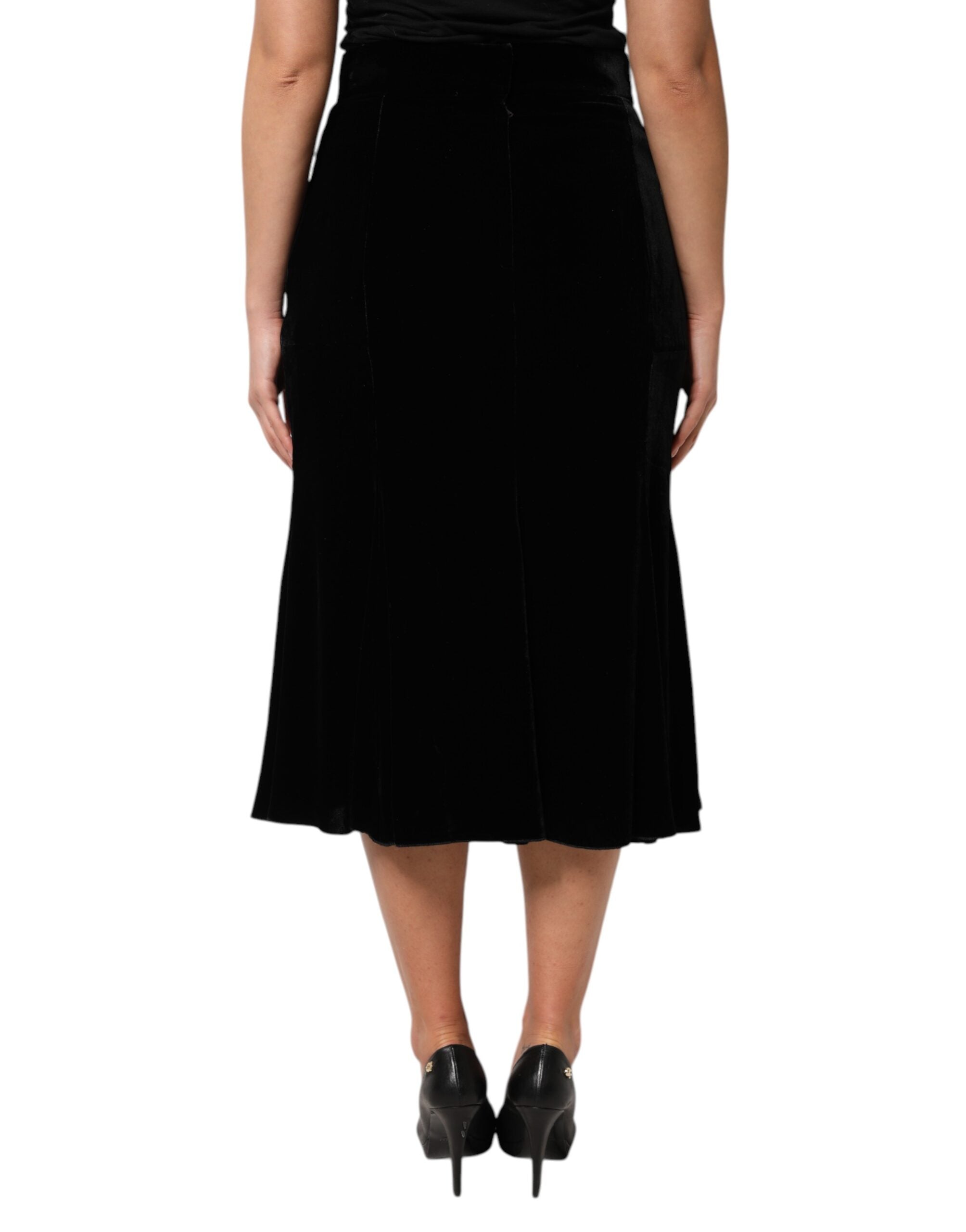 Dolce & Gabbana Black High Waist Fit Flared Midi Women's Skirt