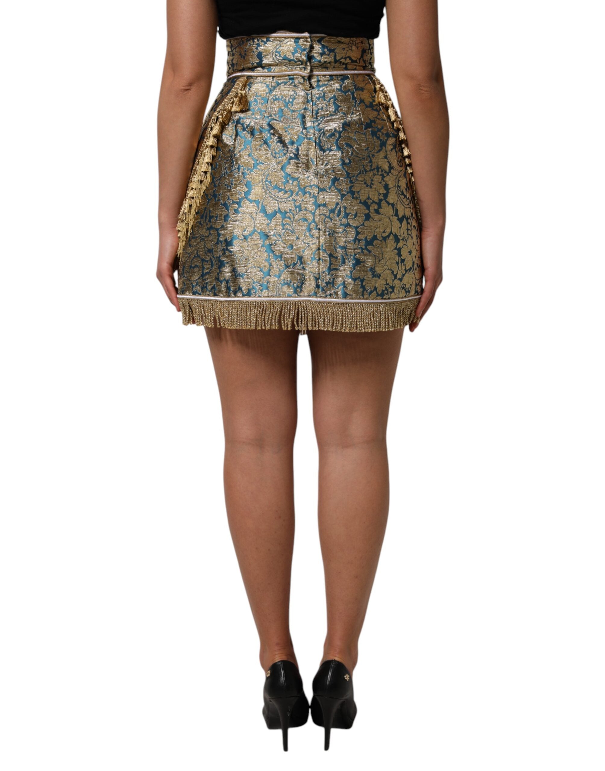 Dolce & Gabbana Blue Floral Jacquard Tasseled Mini Women's Skirt