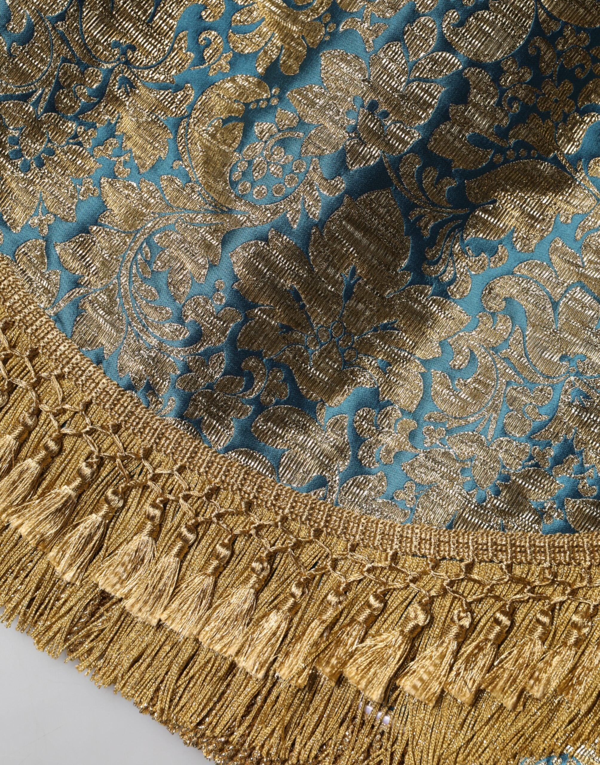 Dolce & Gabbana Blue Floral Jacquard Tasseled Mini Women's Skirt