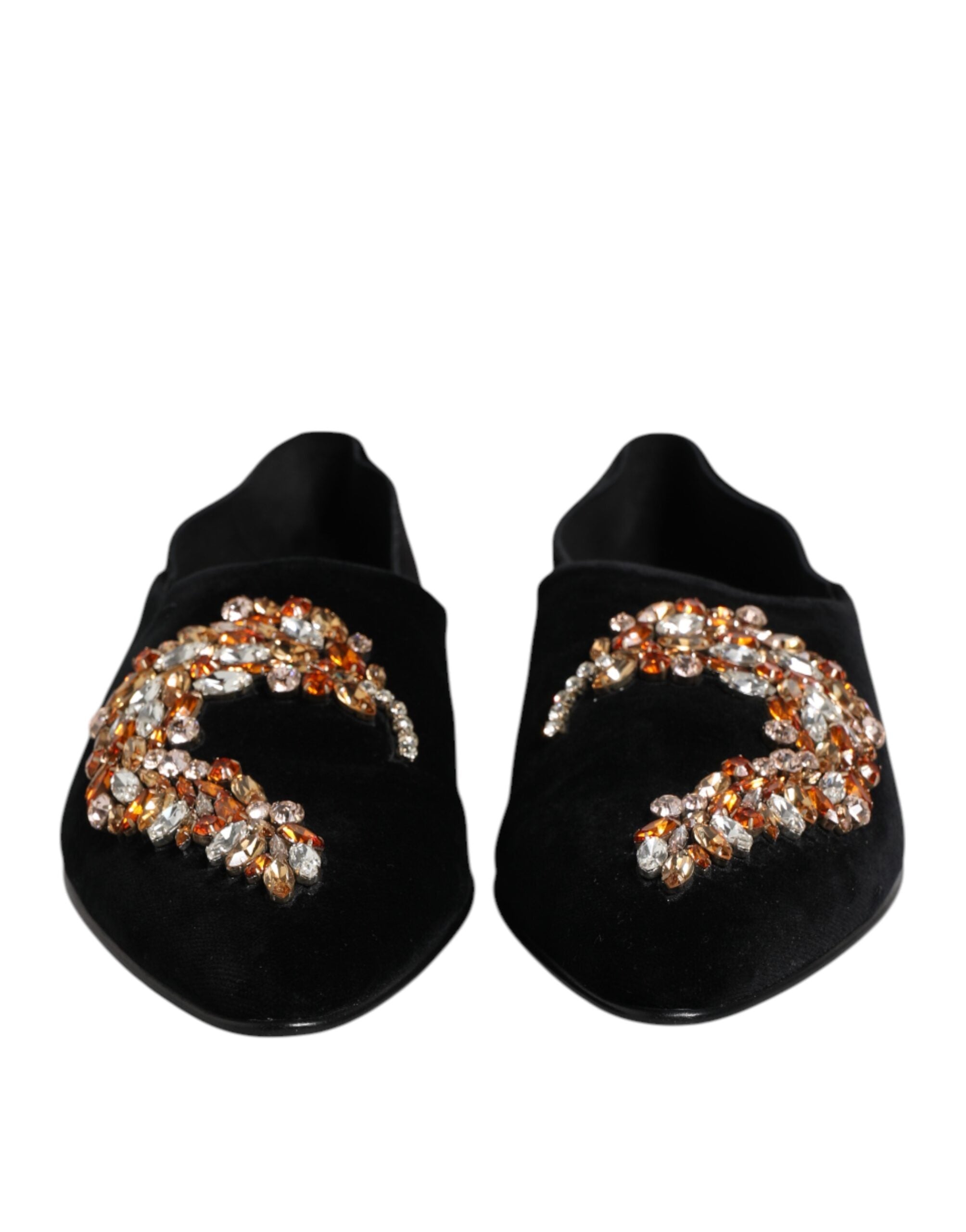 Dolce & Gabbana Black Velvet Embellished Loafer Slip On Men's Shoes